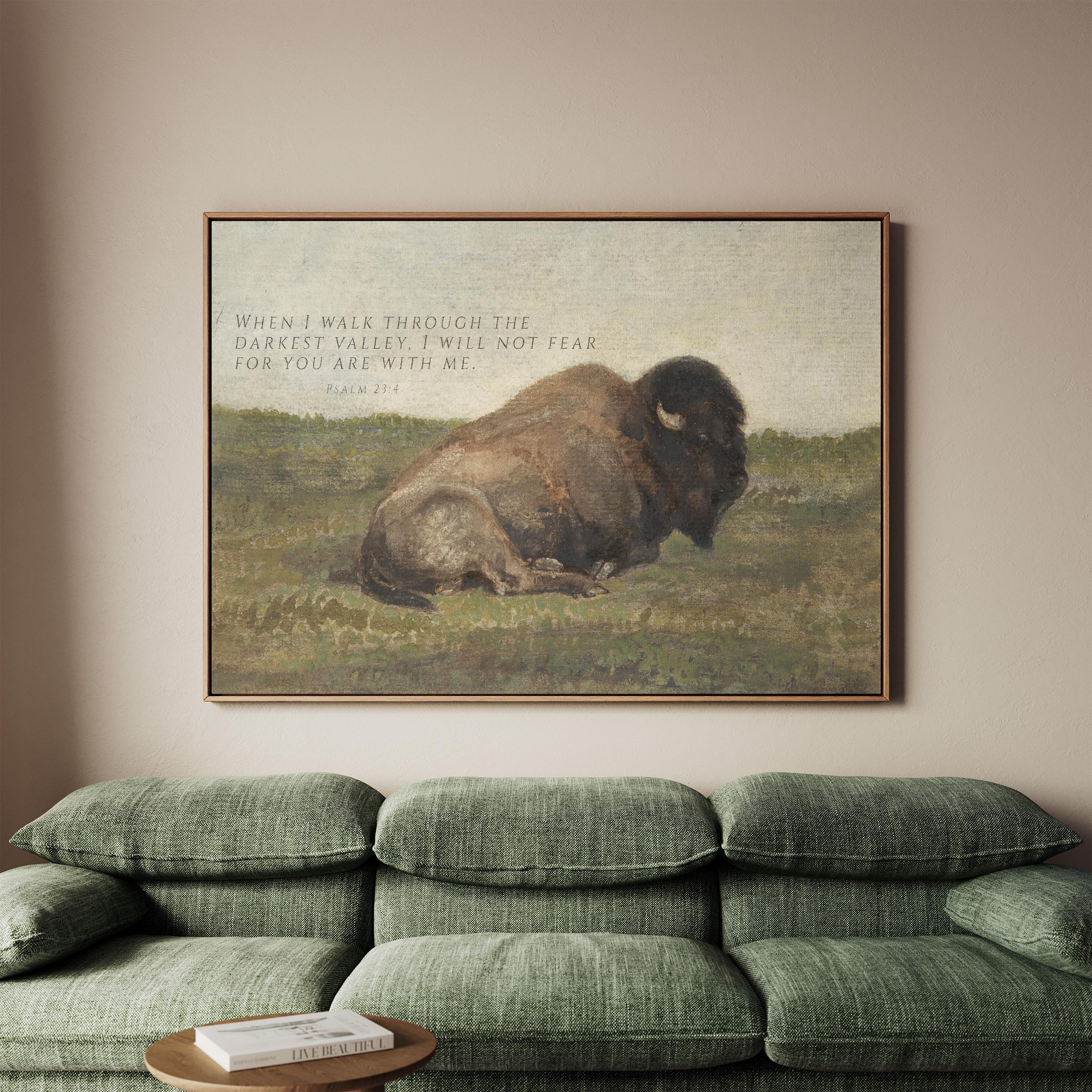 Psalm 23:4 Wall Art, Bison Christian Scripture Painting, I Will Not Fear Print, Faith Inspired Wildlife Artwork, FG427
