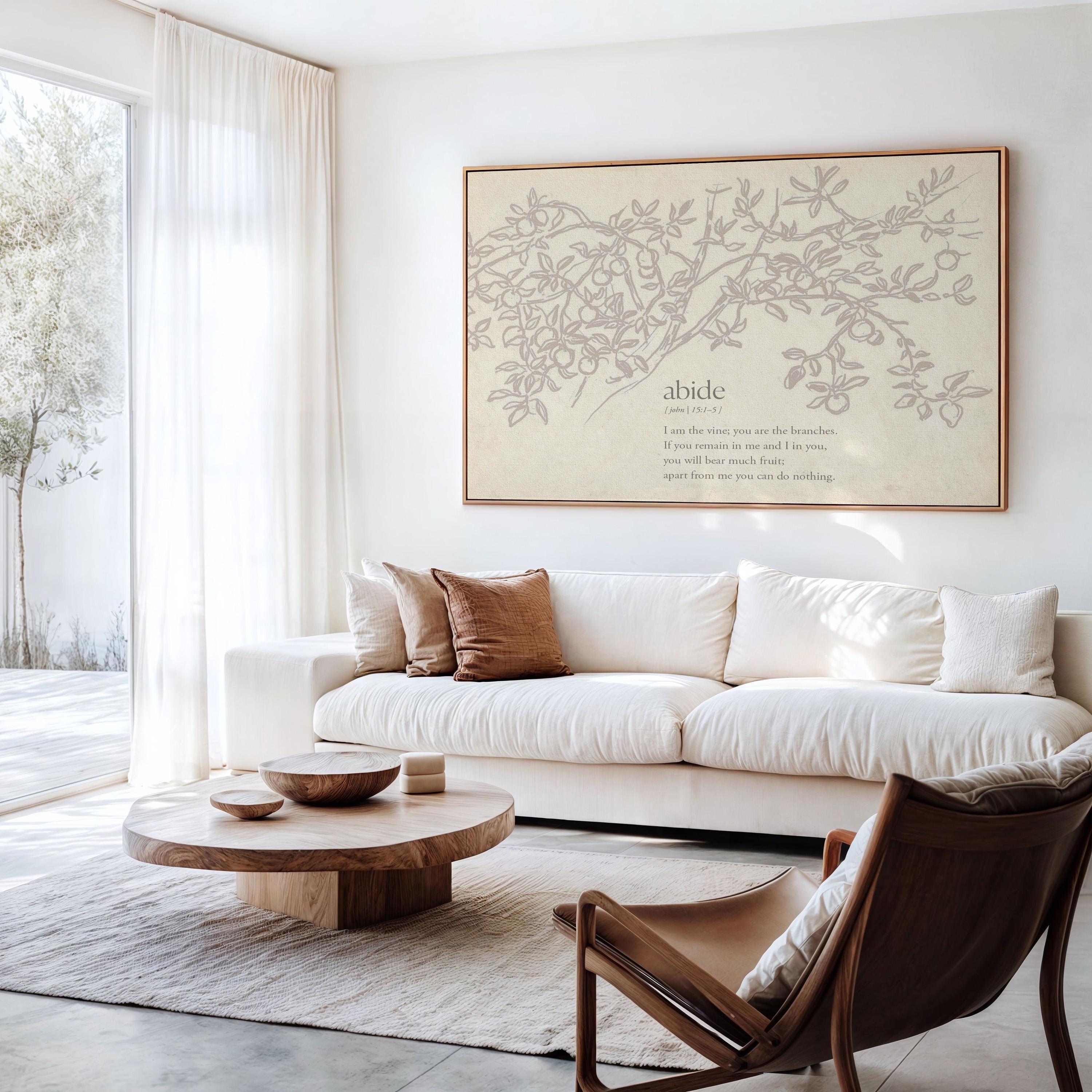 Abide Scripture Wall Art, John 15:1–5 Bible Verse Print, I Am the Vine You Are the Branches Artwork, Neutral Christian Home Decor - FG413