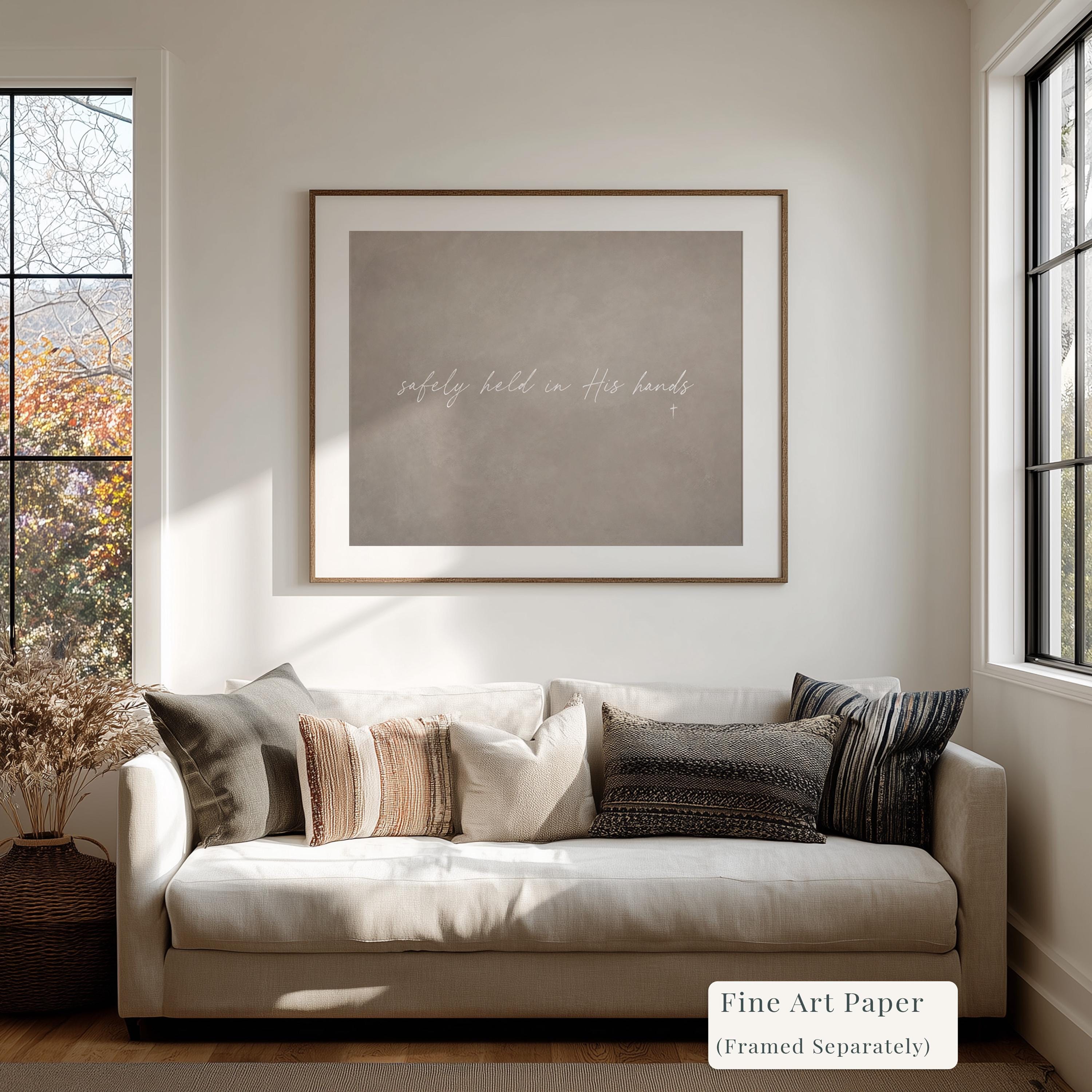 In His Hands Canvas | Safely Held in His Hands Framed Canvas Christian Wall Art | Faith Gift for Her | C0002