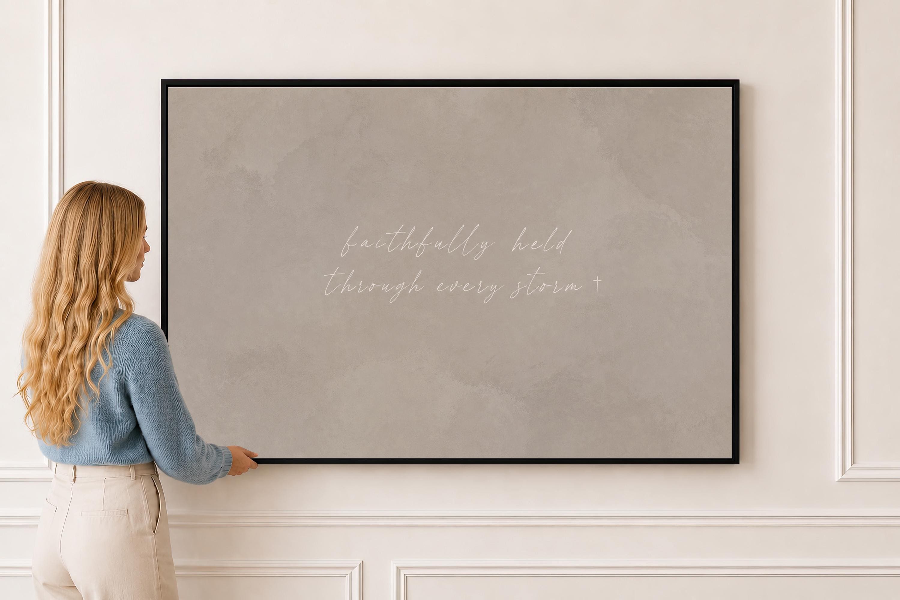 Through Storms Canvas | Faithfully Held Through Storms Framed Canvas Christian Wall Art | Faith Gift for Her | C0019