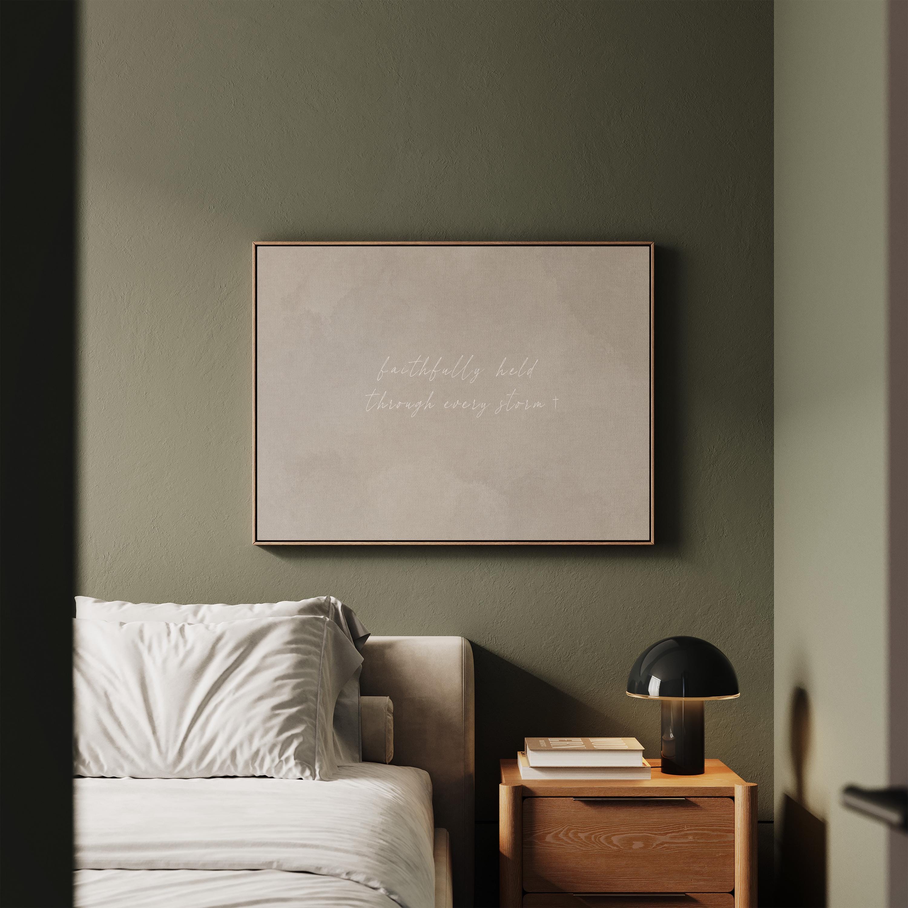 Through Storms Canvas | Faithfully Held Through Storms Framed Canvas Christian Wall Art | Faith Gift for Her | C0019