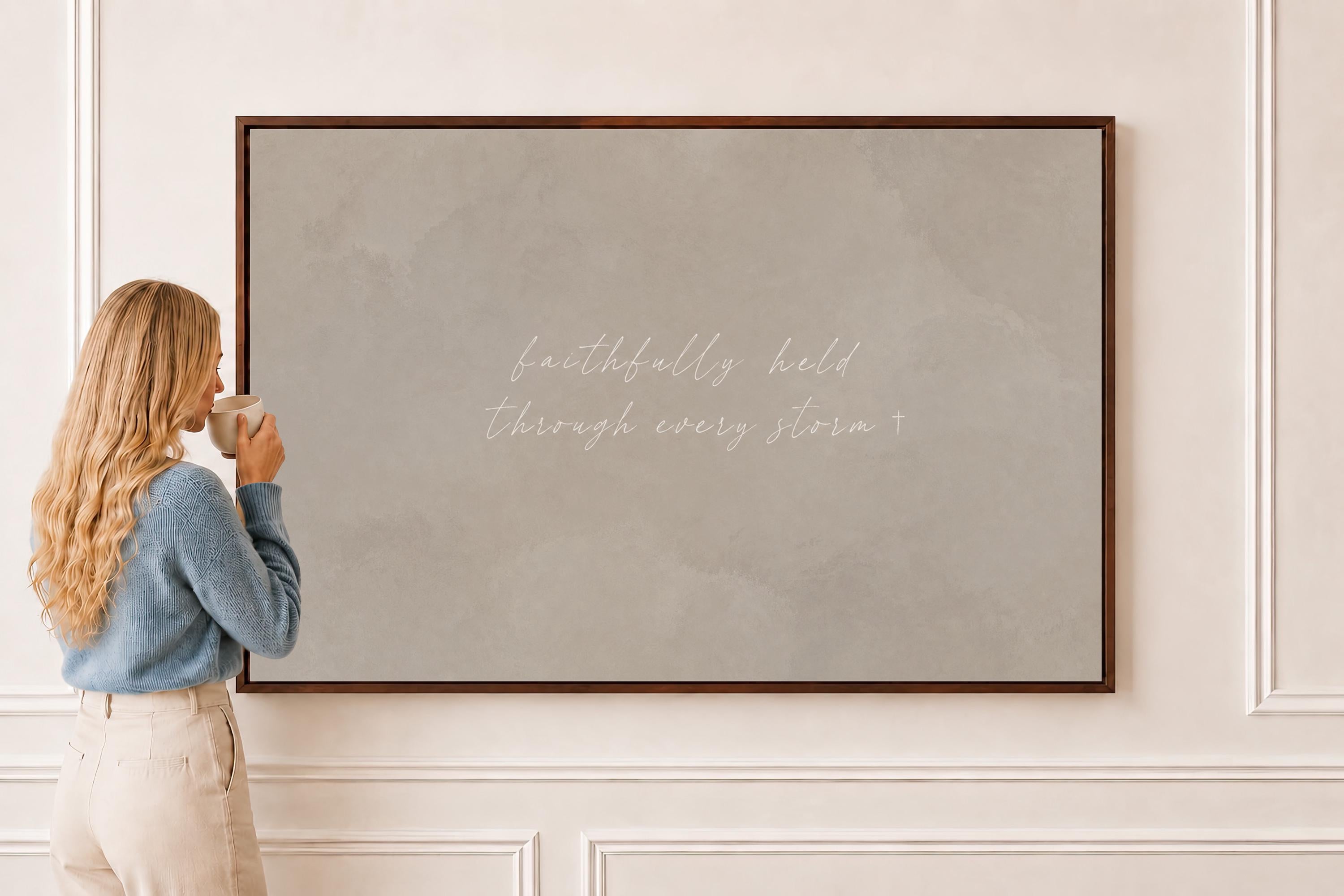 Through Storms Canvas | Faithfully Held Through Storms Framed Canvas Christian Wall Art | Faith Gift for Her | C0019