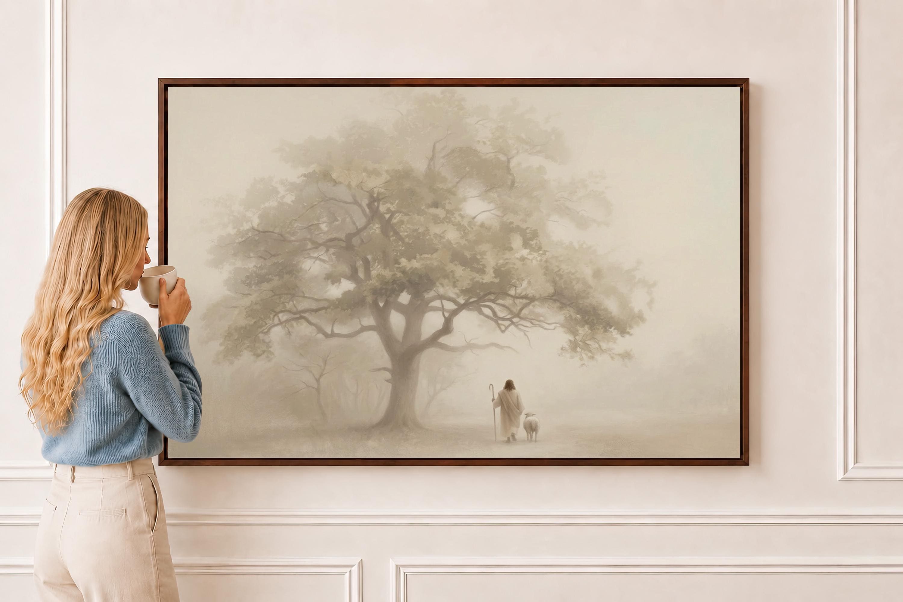 Good Shepherd Canvas | Oak Canopy Christian Wall Art Print | Moody Christian Wall Art | Faith Gift | M0002