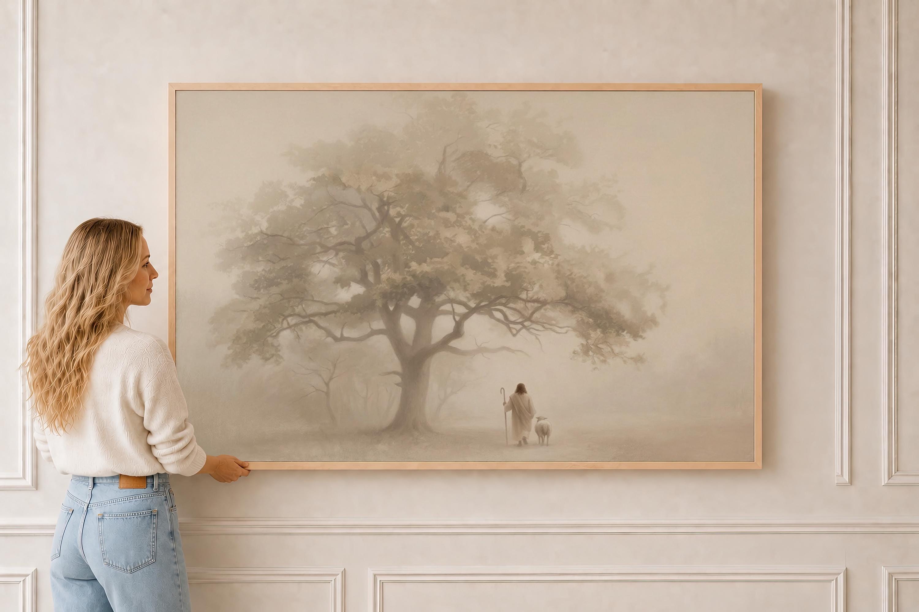 Good Shepherd Canvas | Oak Canopy Christian Wall Art Print | Moody Christian Wall Art | Faith Gift | M0002