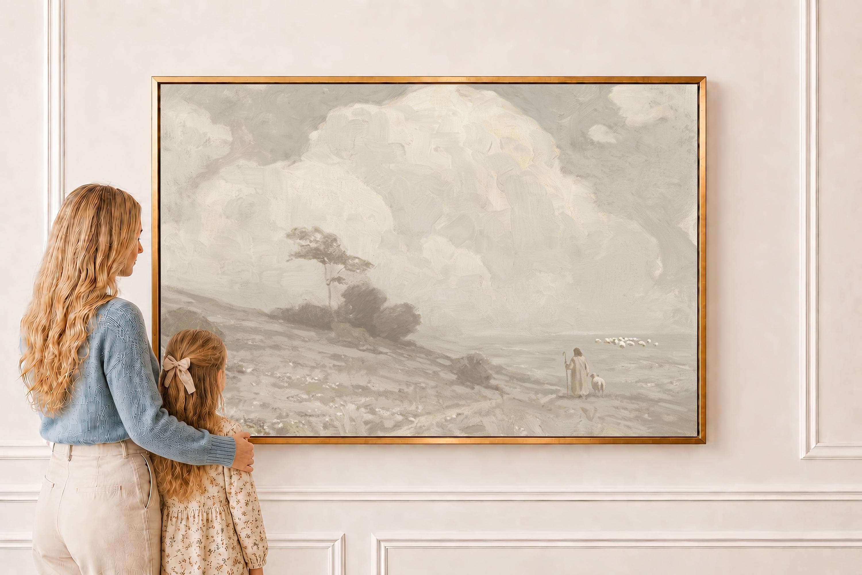 Farmhouse Faith Canvas | Cumulus Hillside Christian Wall Art Print | Neutral Christian Wall Art | Faith Gift | G0002