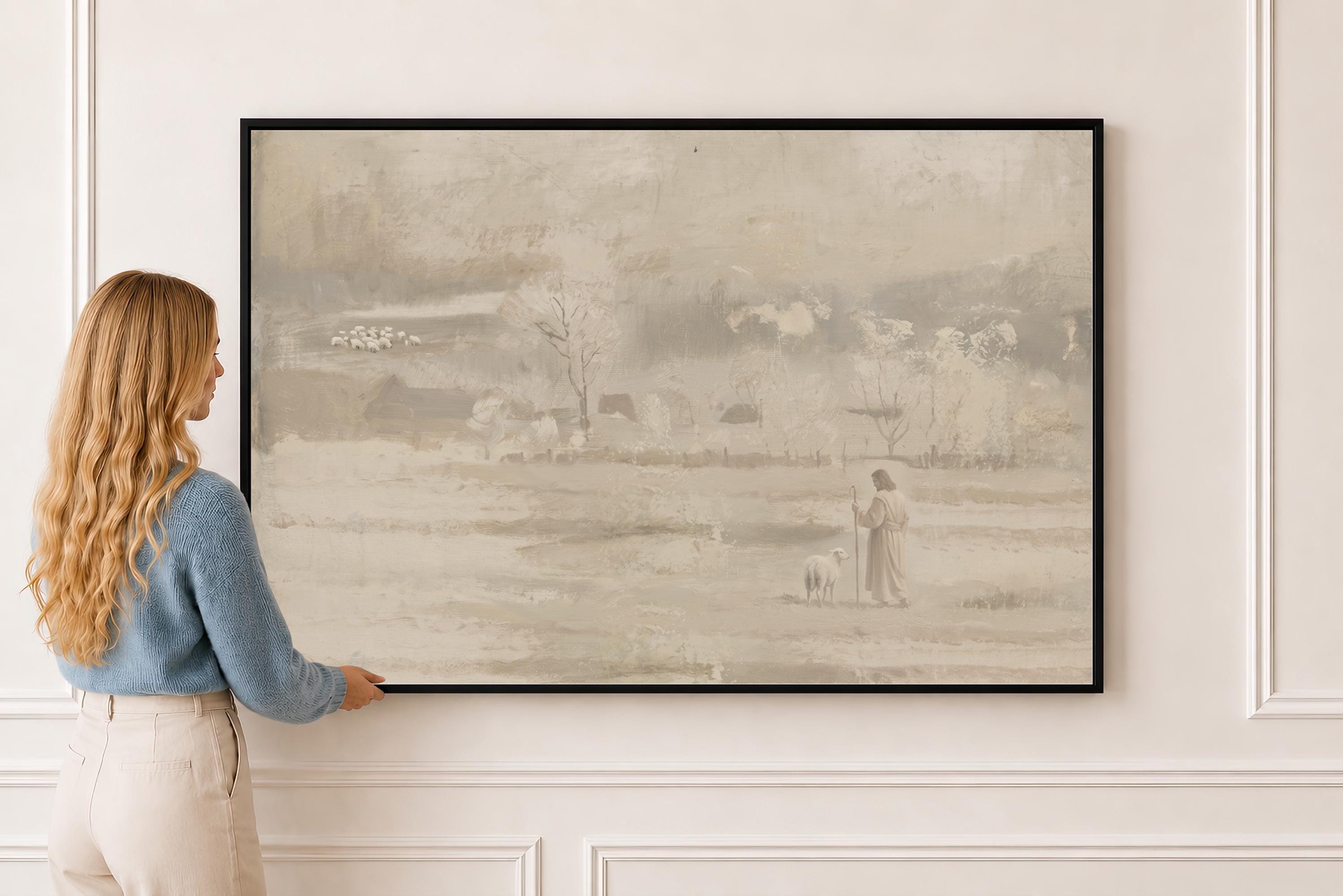 Farmhouse Faith Canvas | Muted Farm Winter Christian Wall Art Print | Vintage Christian Wall Art | Faith Gift | G0009