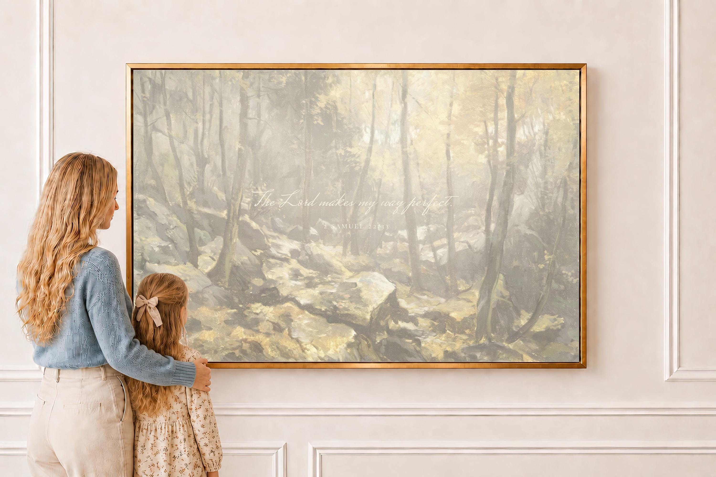 2 Samuel 22:33 Canvas | Vintage Autumn Forest Christian Print | Vintage Christian Wall Art | Faith Gift | T0001