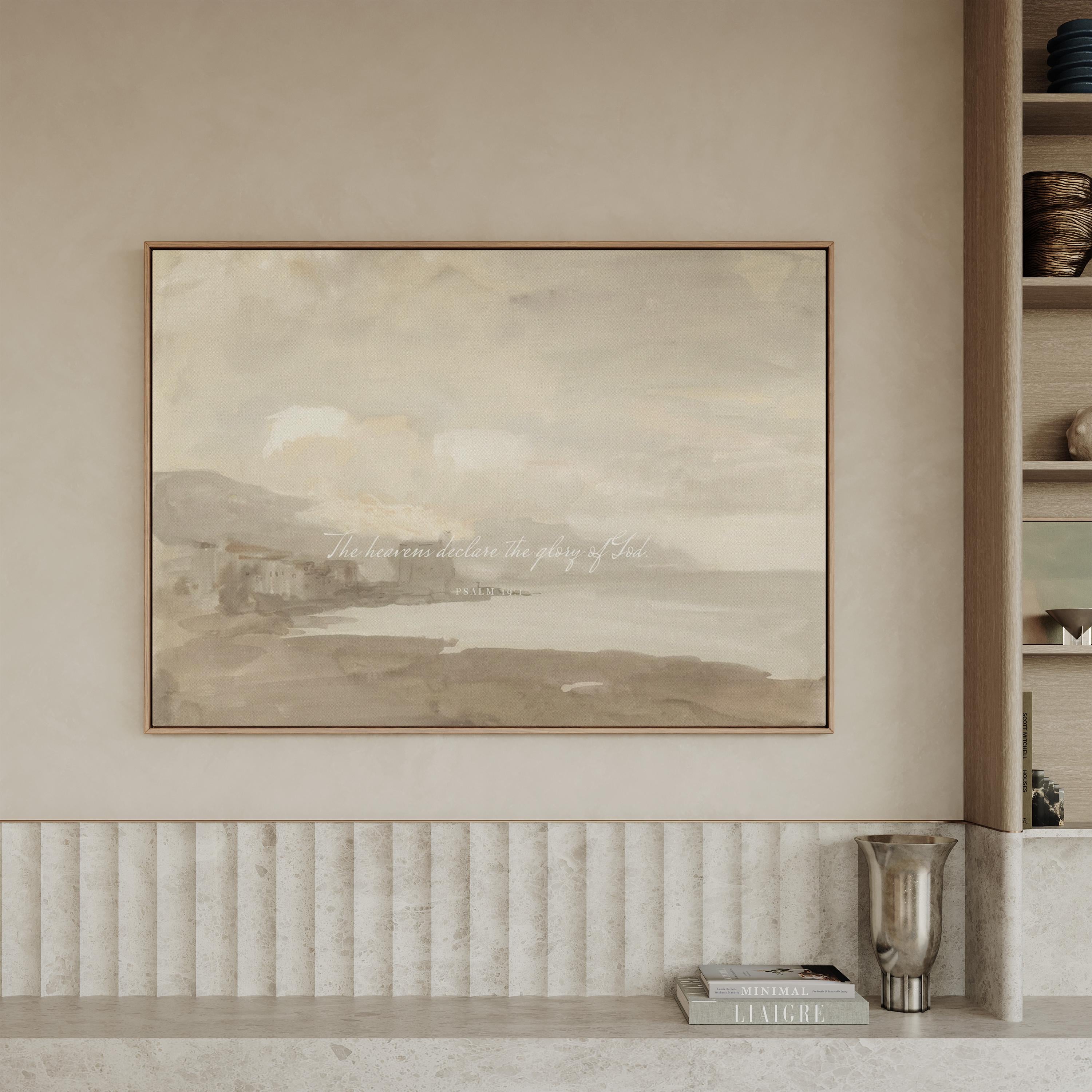 Heavens Declare Canvas | Coastal Dusk Christian Decor | Coastal Christian Wall Art | Faith Gift | T0006