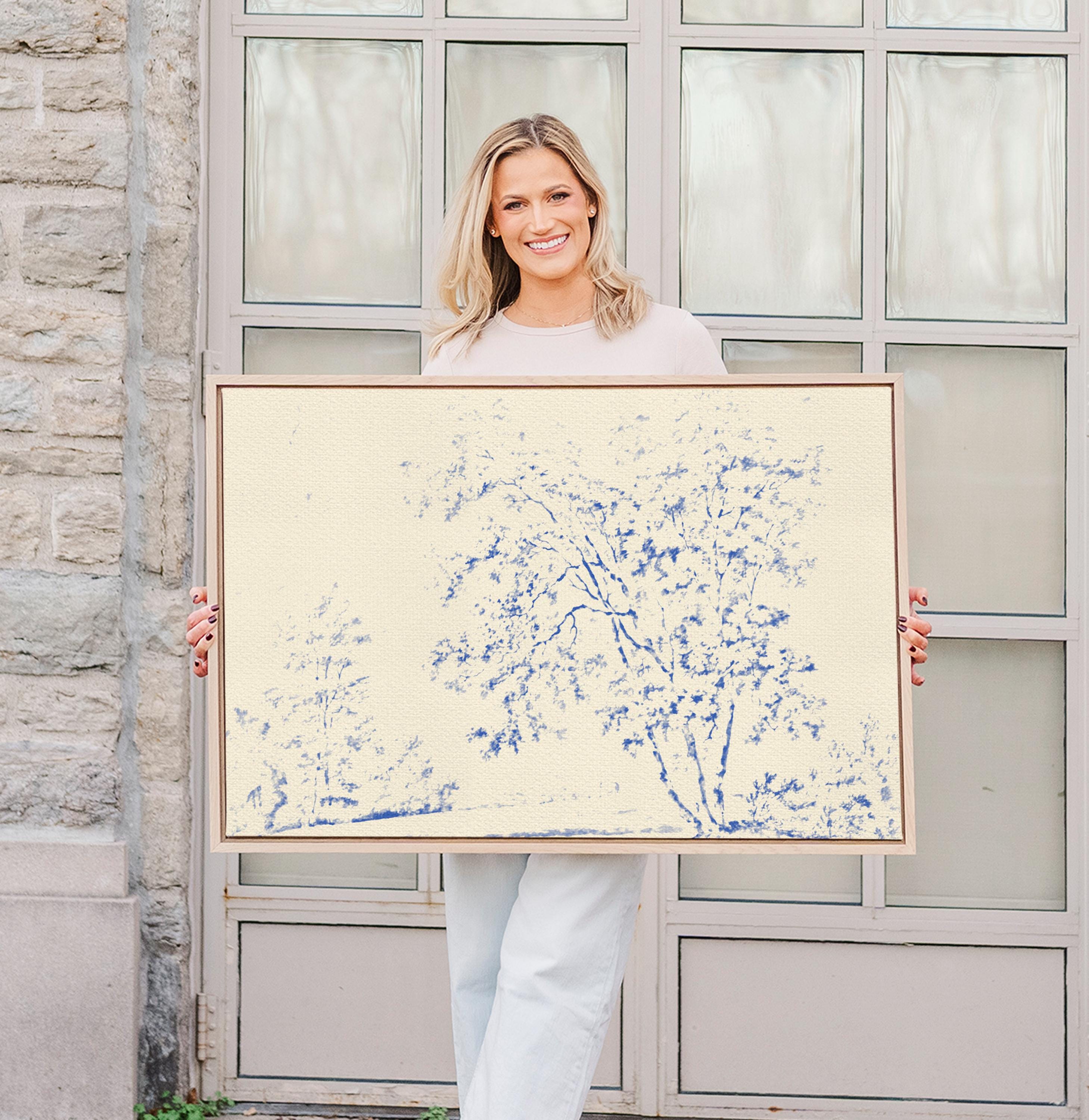 Blue Toile Faith Canvas | Watercolor Trees Christian Wall Art Print | Watercolor Christian Wall Art | Faith Gift | B0004