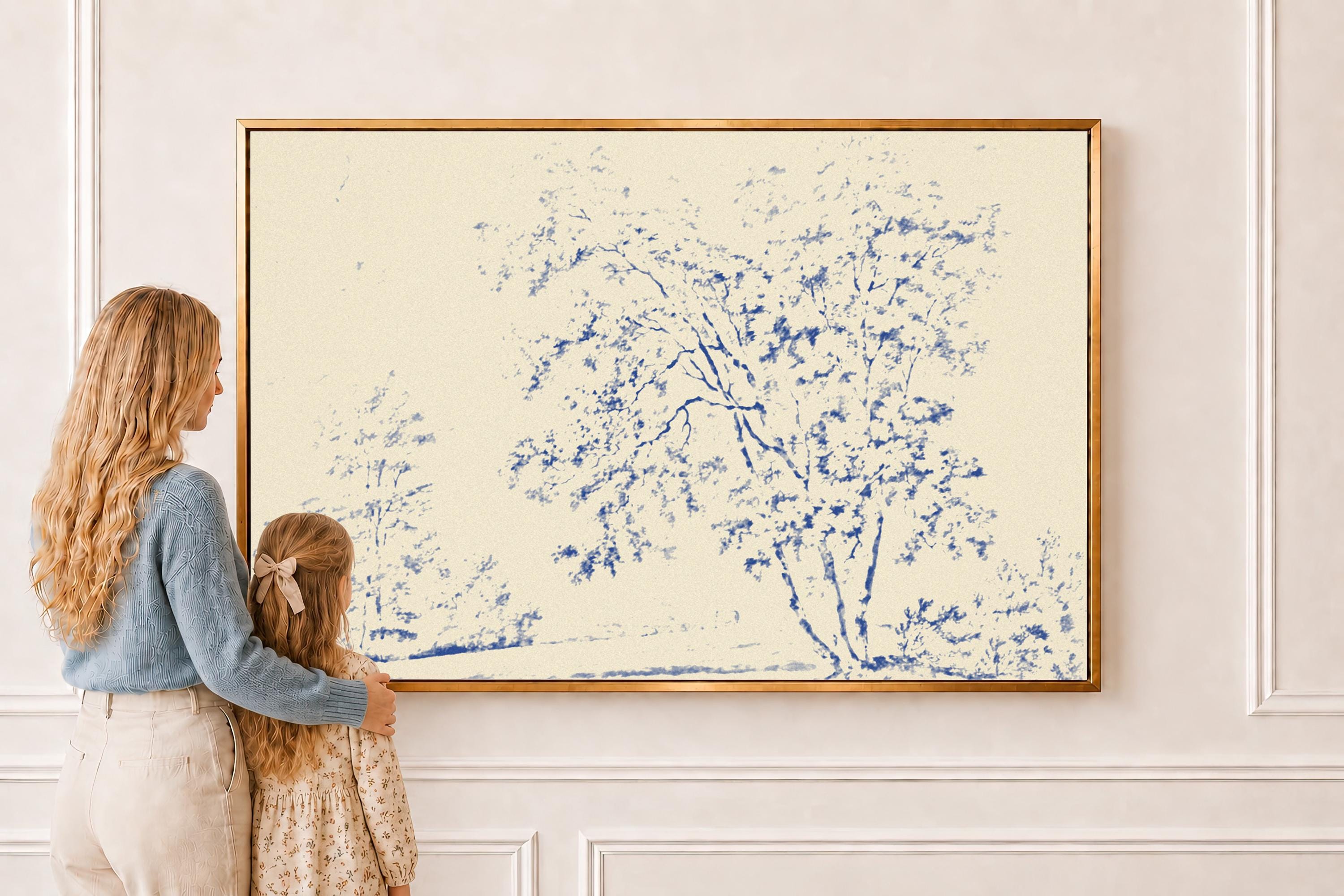 Blue Toile Faith Canvas | Watercolor Trees Christian Wall Art Print | Watercolor Christian Wall Art | Faith Gift | B0004