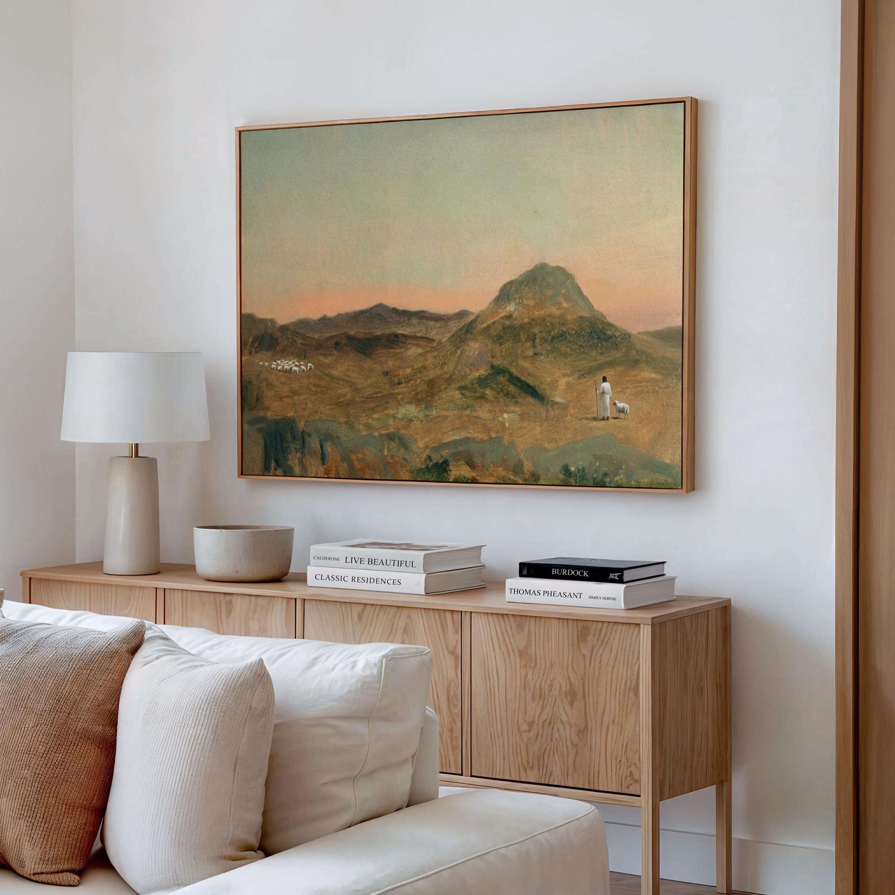 Lost Sheep Framed Canvas | Sunset Peak Christian Wall Art Print | Moody Christian Wall Art | Faith Gift | L0011