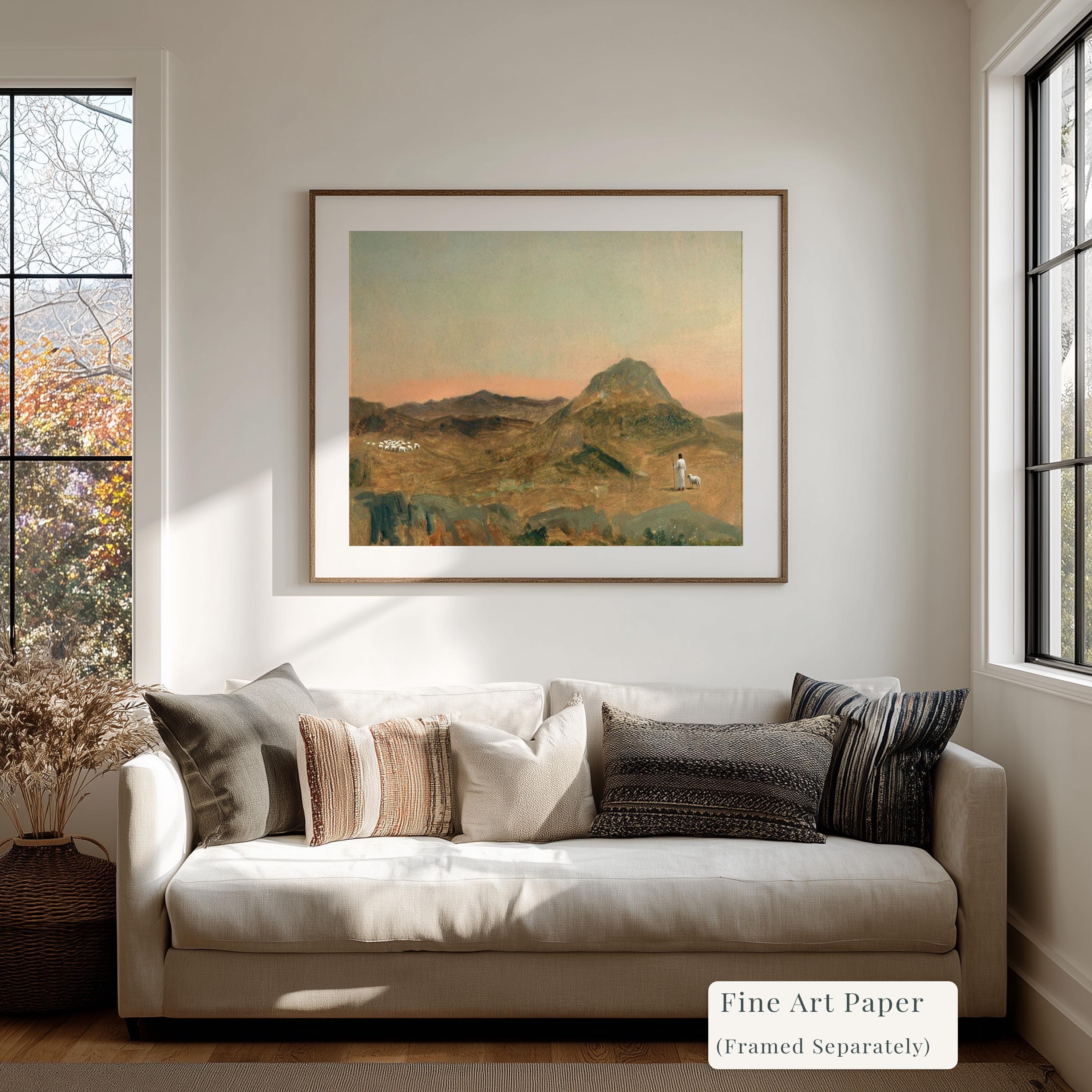 Lost Sheep Framed Canvas | Sunset Peak Christian Wall Art Print | Moody Christian Wall Art | Faith Gift | L0011