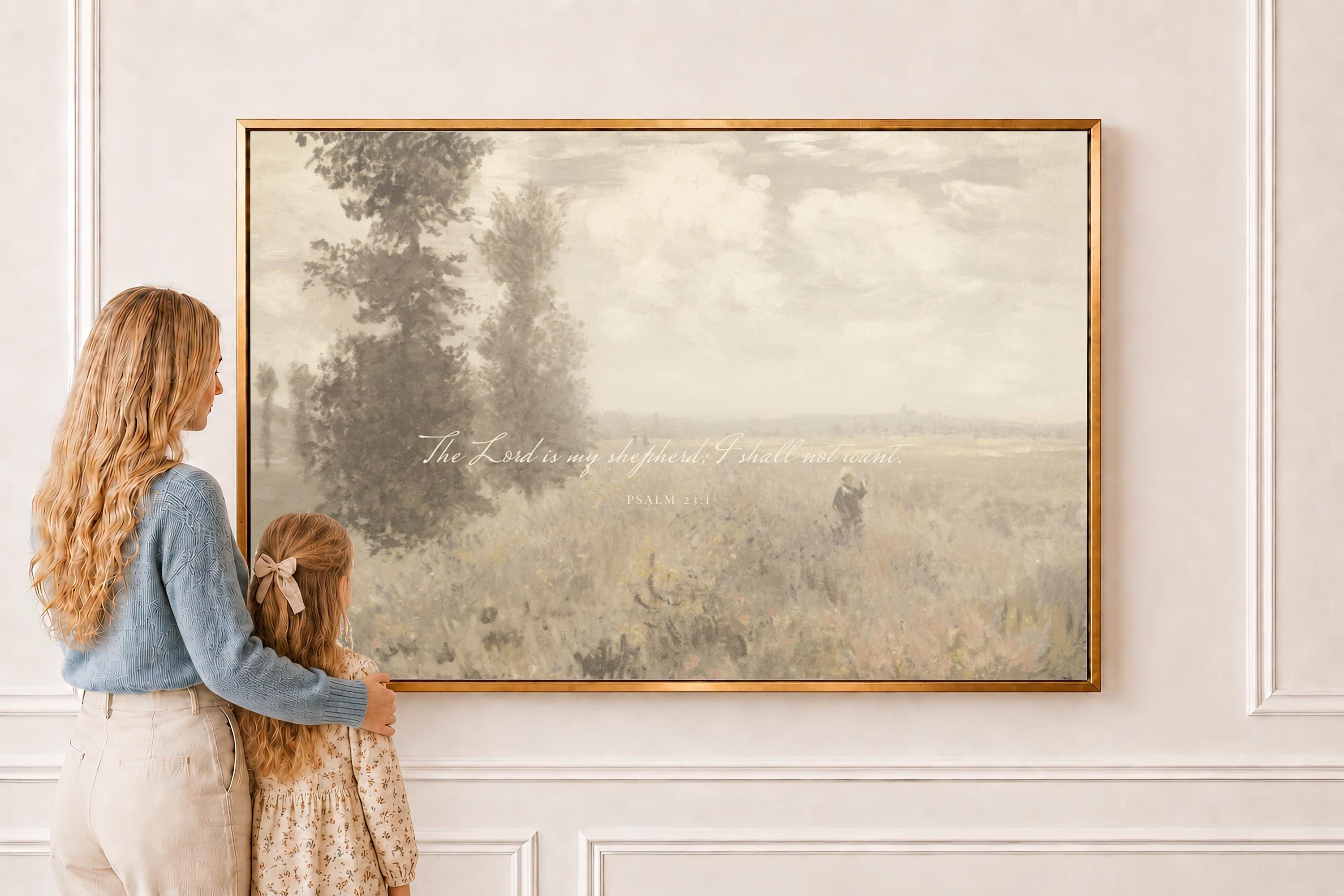 Psalm 23 Framed Canvas | Monet Poppy Field Christian Decor | Impressionist Christian Wall Art | Faith Gift | T0018