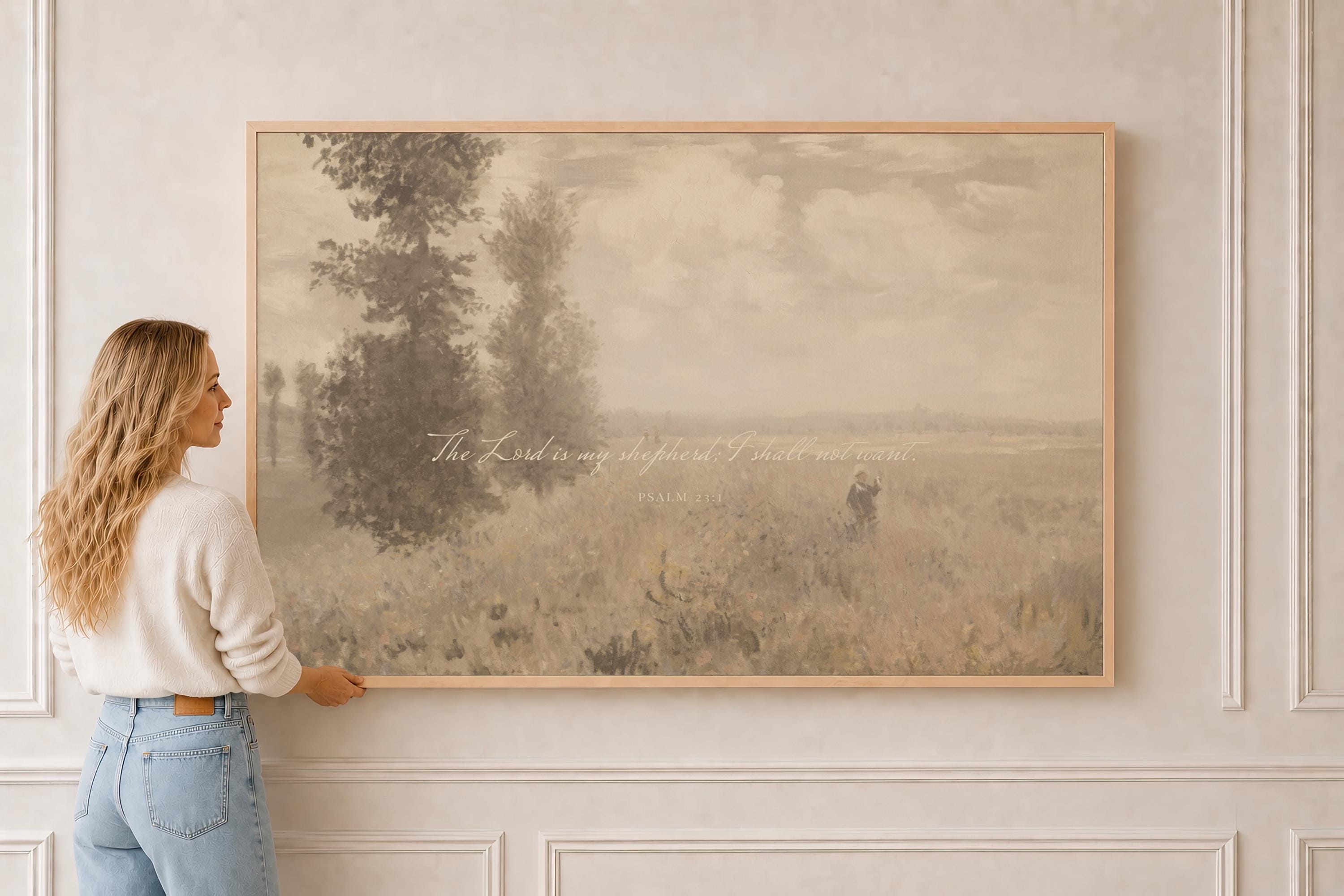 Psalm 23 Framed Canvas | Monet Poppy Field Christian Decor | Impressionist Christian Wall Art | Faith Gift | T0018