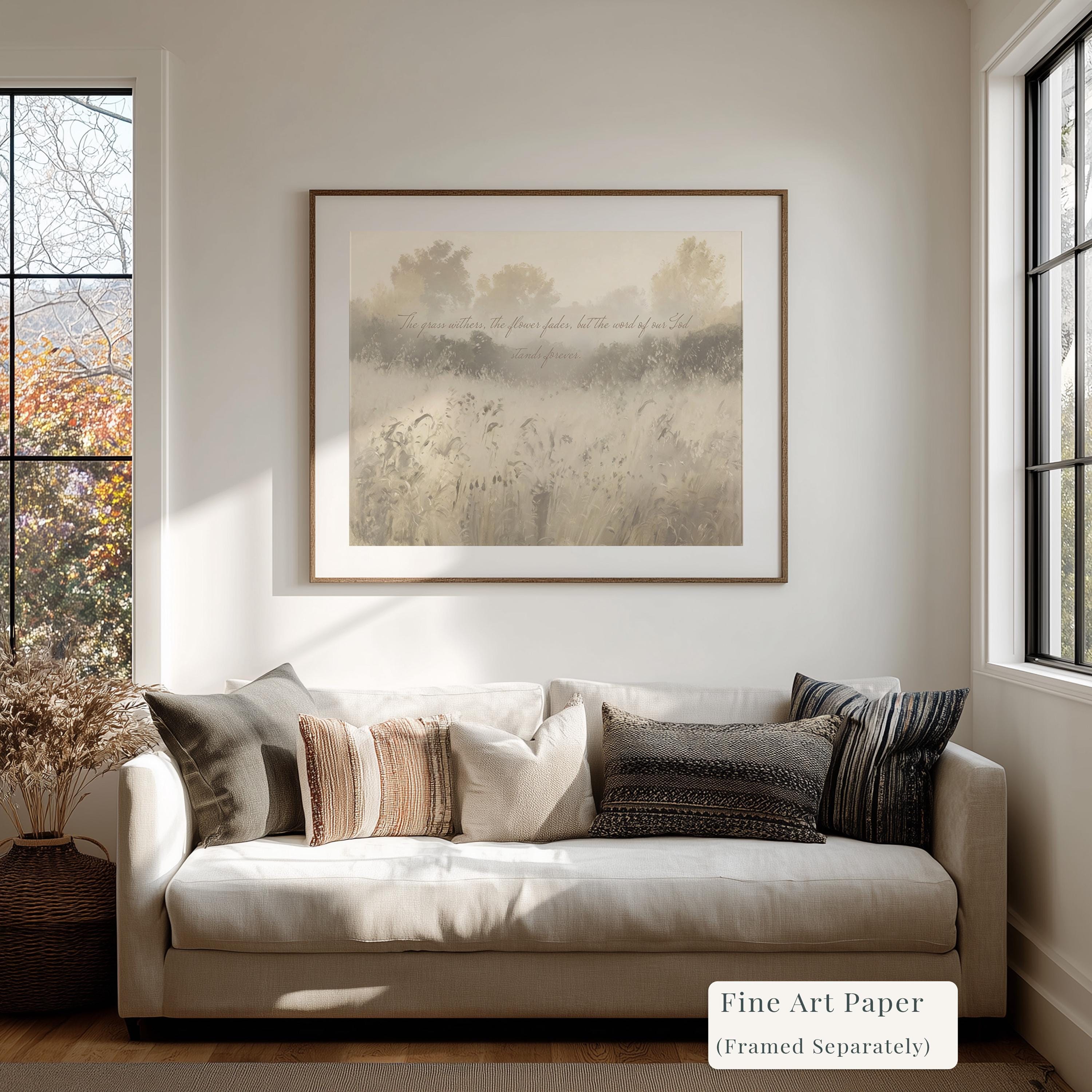Isaiah 40:8 Canvas | Muted Meadow Christian Decor | Neutral Christian Wall Art | Faith Gift | T0010