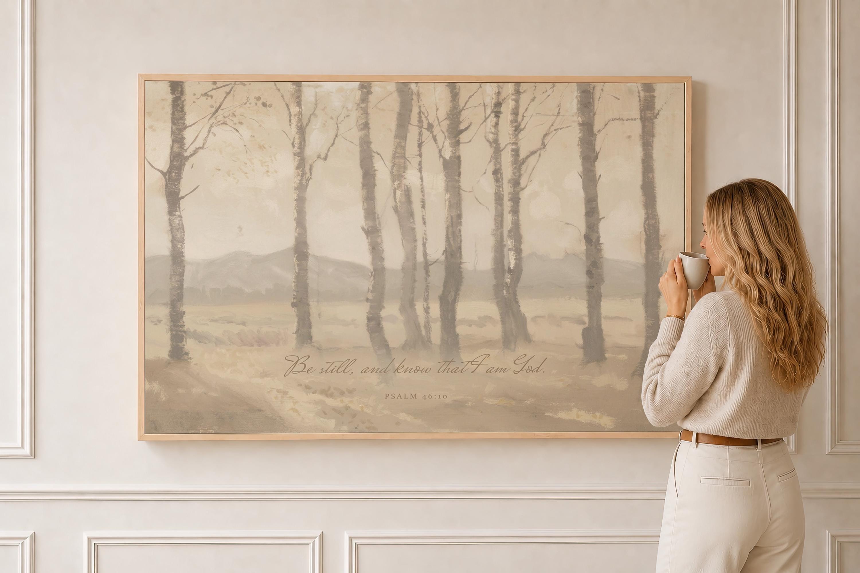 Be Still Framed Canvas | Birch Grove Christian Home Decor | Neutral Christian Wall Art | Faith Gift | T0003