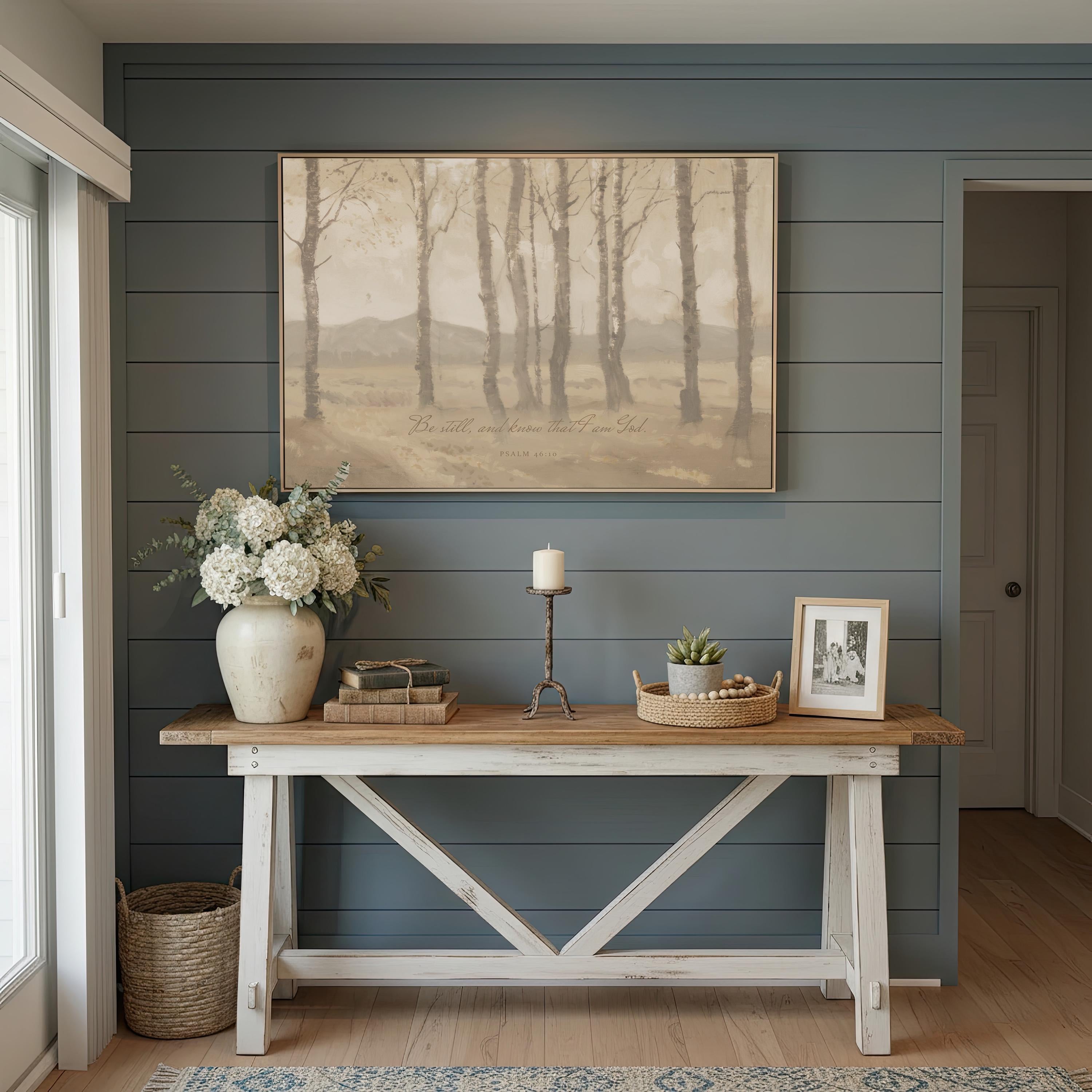 Be Still Framed Canvas | Birch Grove Christian Home Decor | Neutral Christian Wall Art | Faith Gift | T0003
