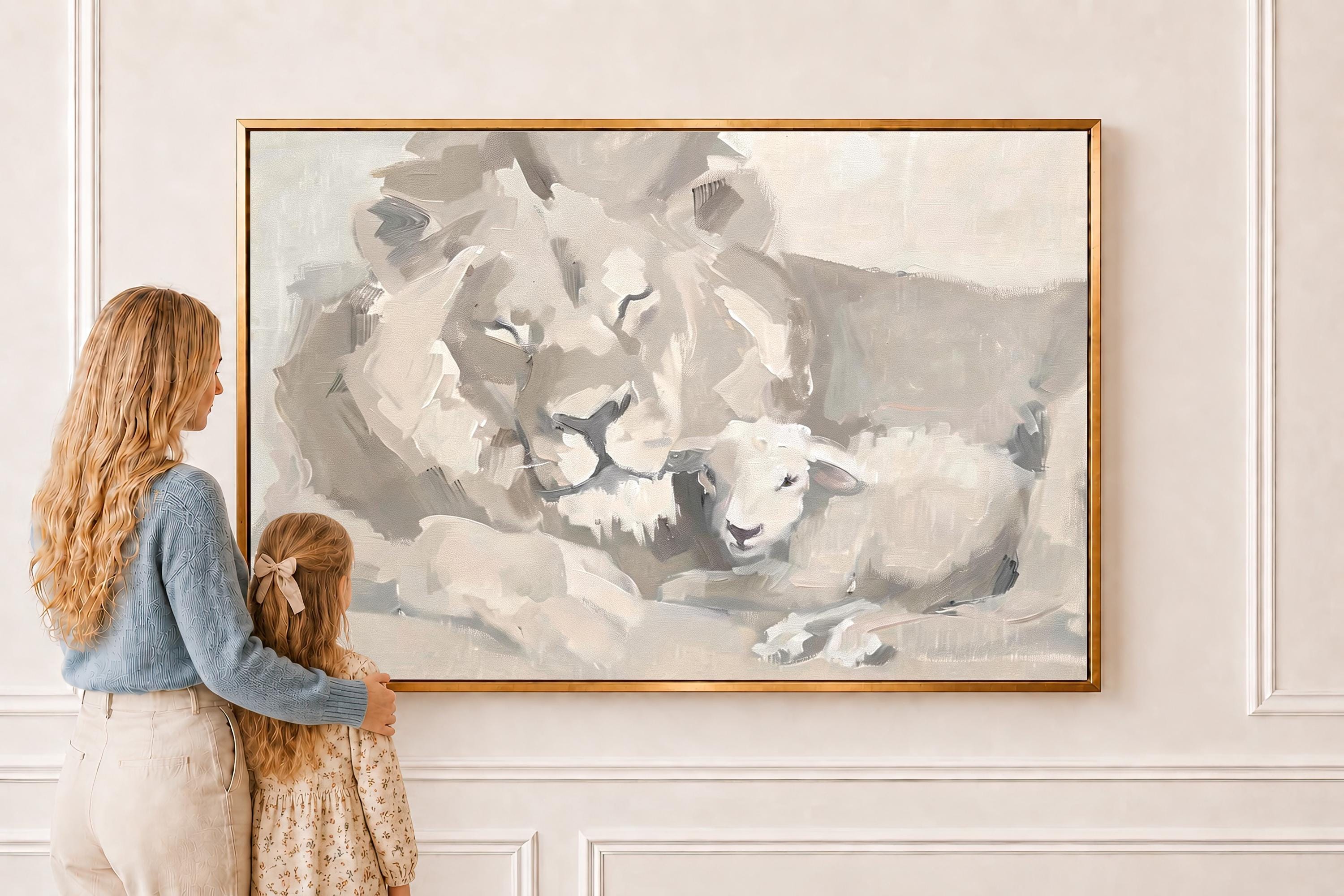 Lion and the Lamb Scripture Art, Christian Psalm Bible Verse Print, Jesus Lion Artwork, Faith Decor for Nursery