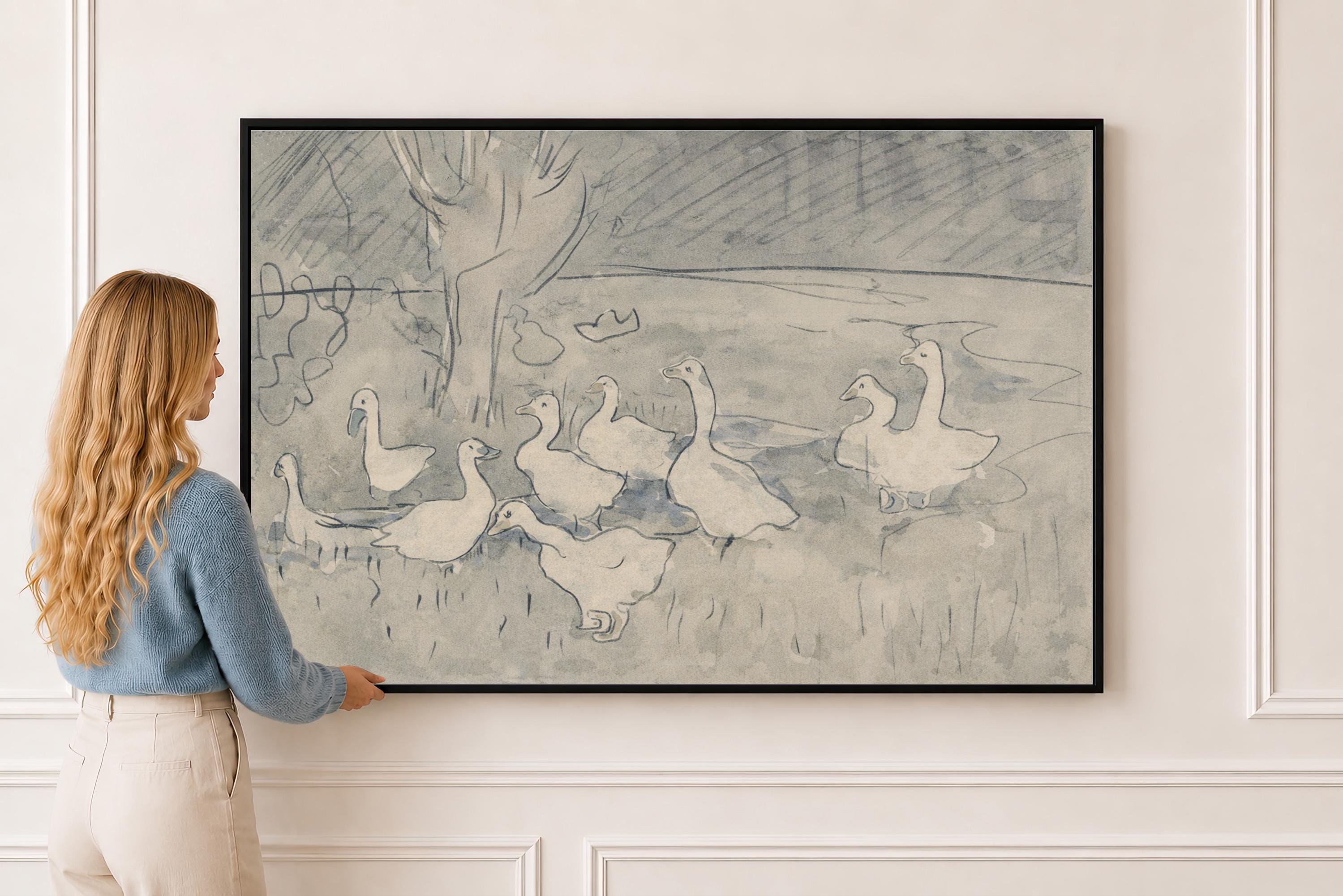 Blue Ducks Watercolor Print – Christian Nursery Wall Art, Matthew 6 Inspired