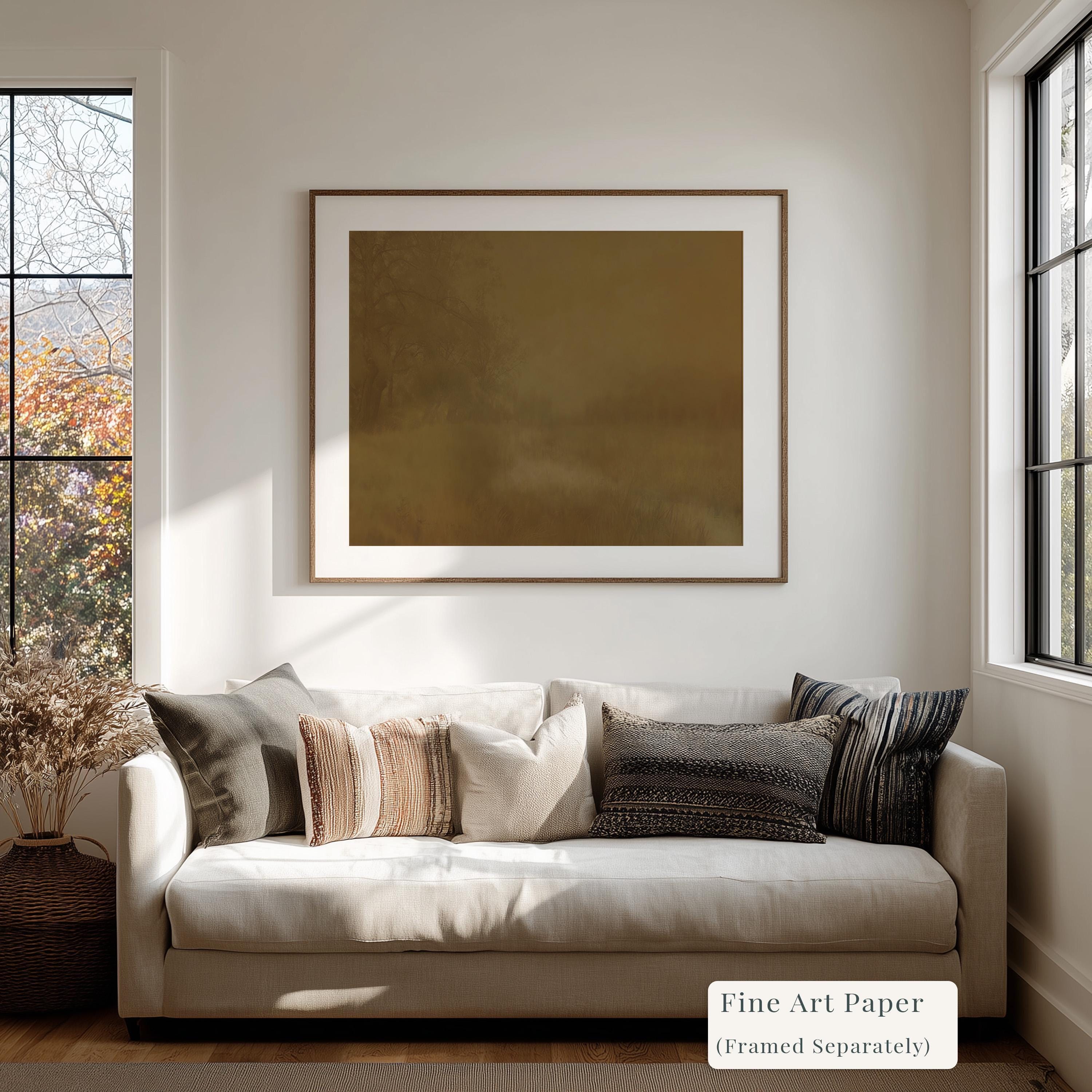 Moody Meadow Landscape Print | Dark Academia Wall Art | Atmospheric Nature Painting | Rustic Brown Landscape Decor | Quiet Luxury Artwork