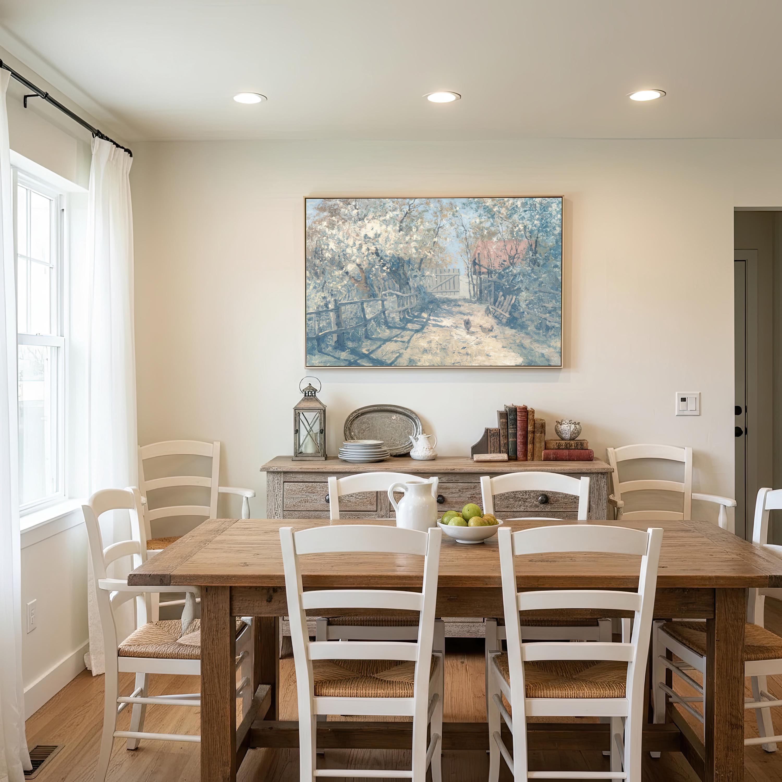 Pale Blue Farmhouse Art | Powder Blue Ivory Farm | Pastel Wall Art Print | P0019