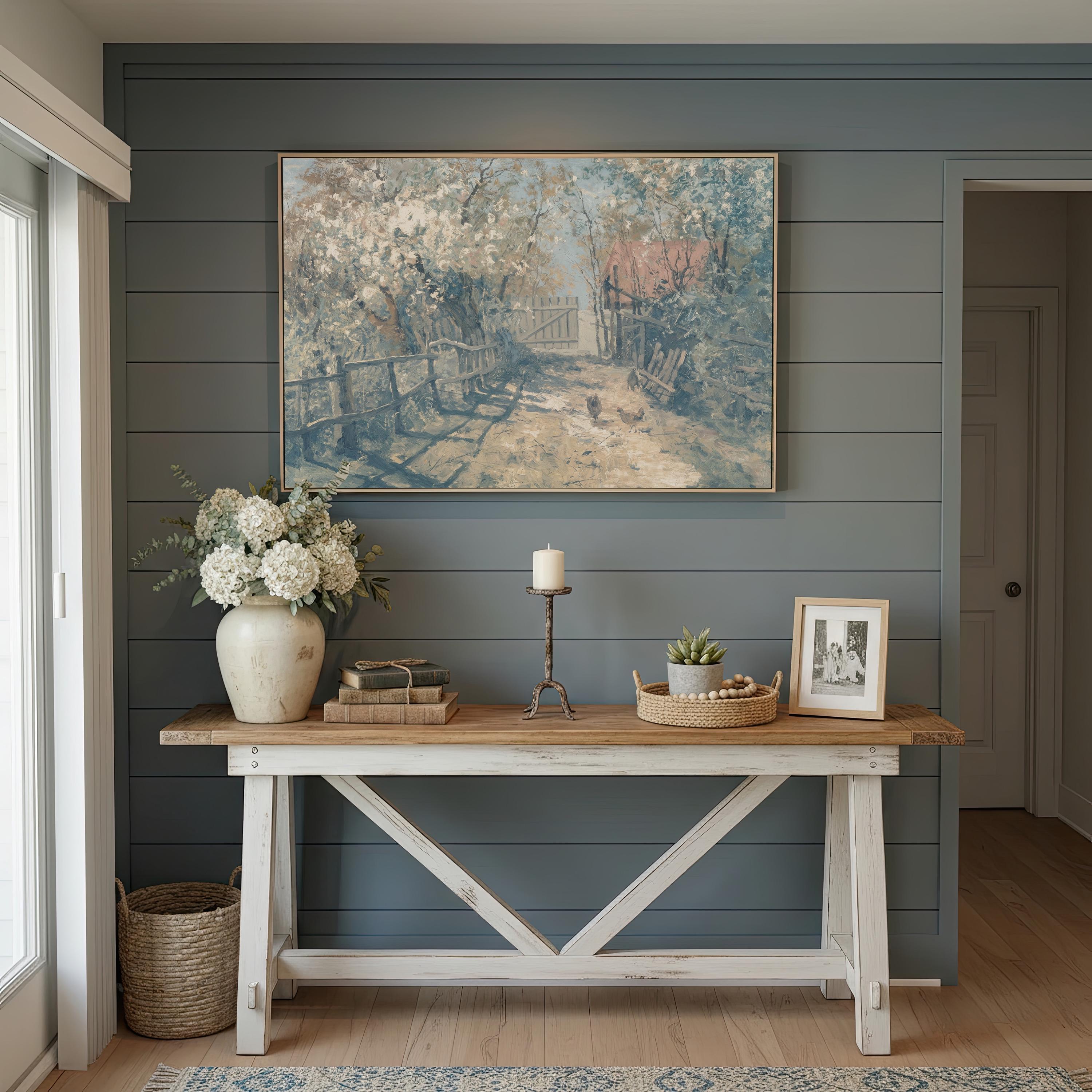 Pale Blue Farmhouse Art | Powder Blue Ivory Farm | Pastel Wall Art Print | P0019