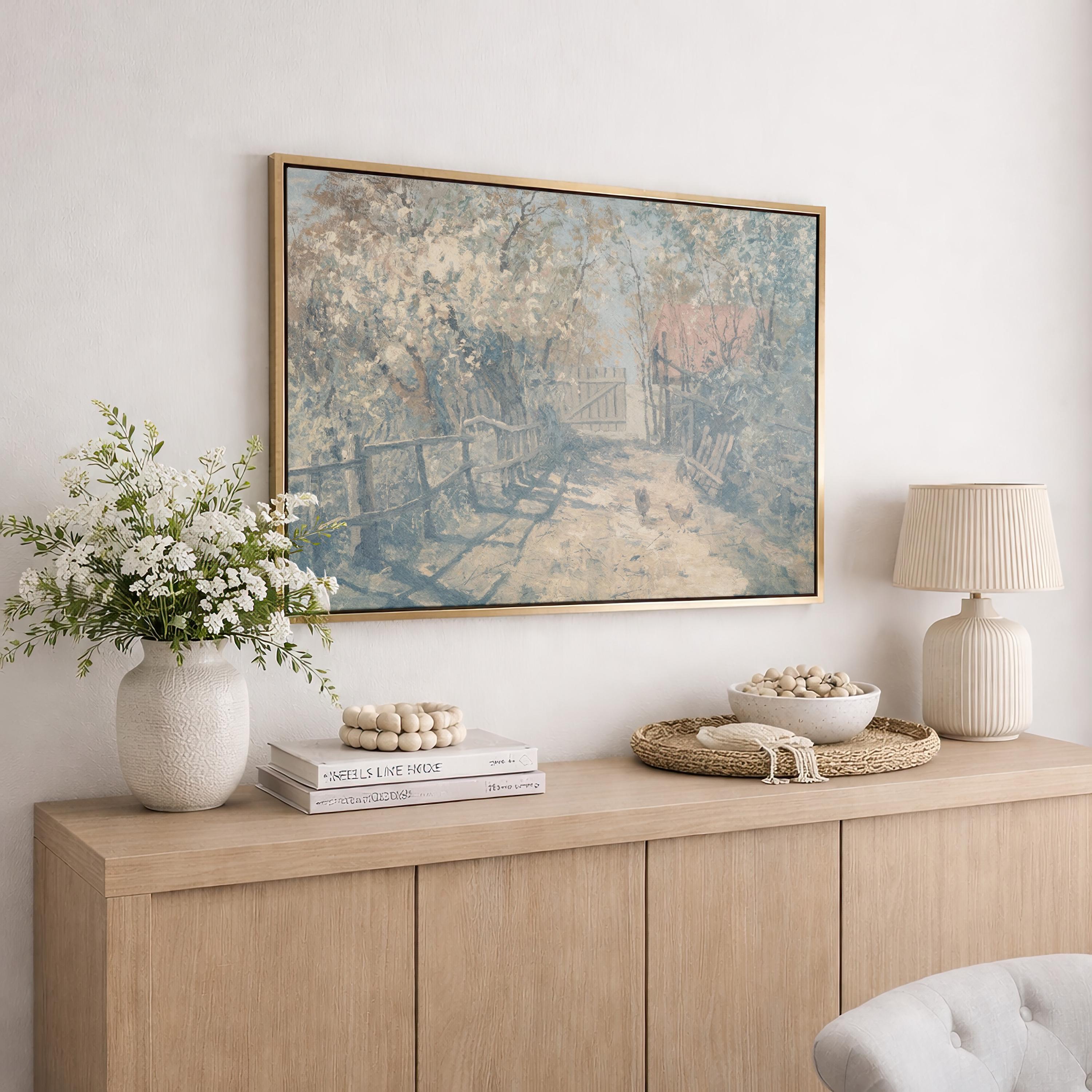 Pale Blue Farmhouse Art | Powder Blue Ivory Farm | Pastel Wall Art Print | P0019