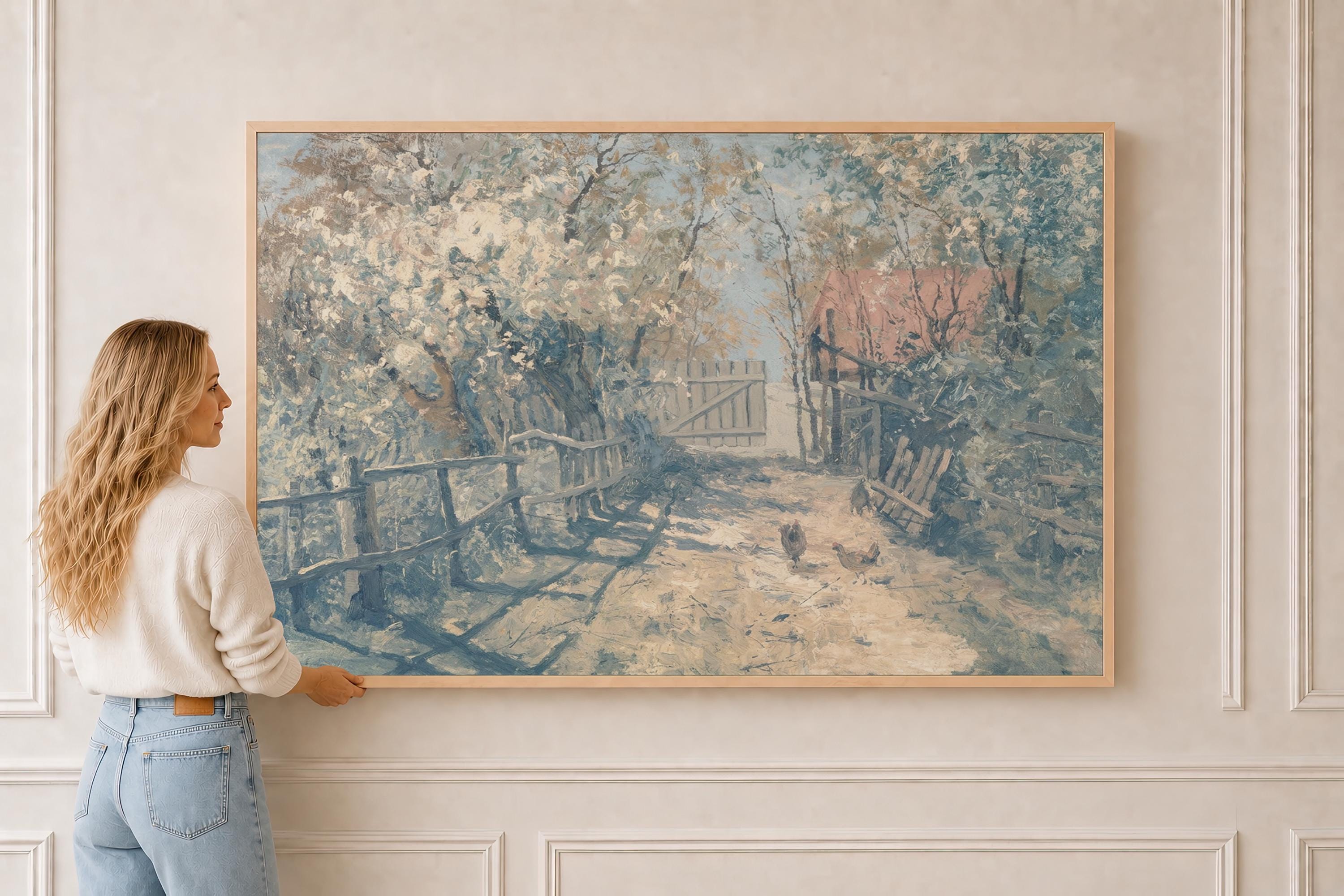 Pale Blue Farmhouse Art | Powder Blue Ivory Farm | Pastel Wall Art Print | P0019