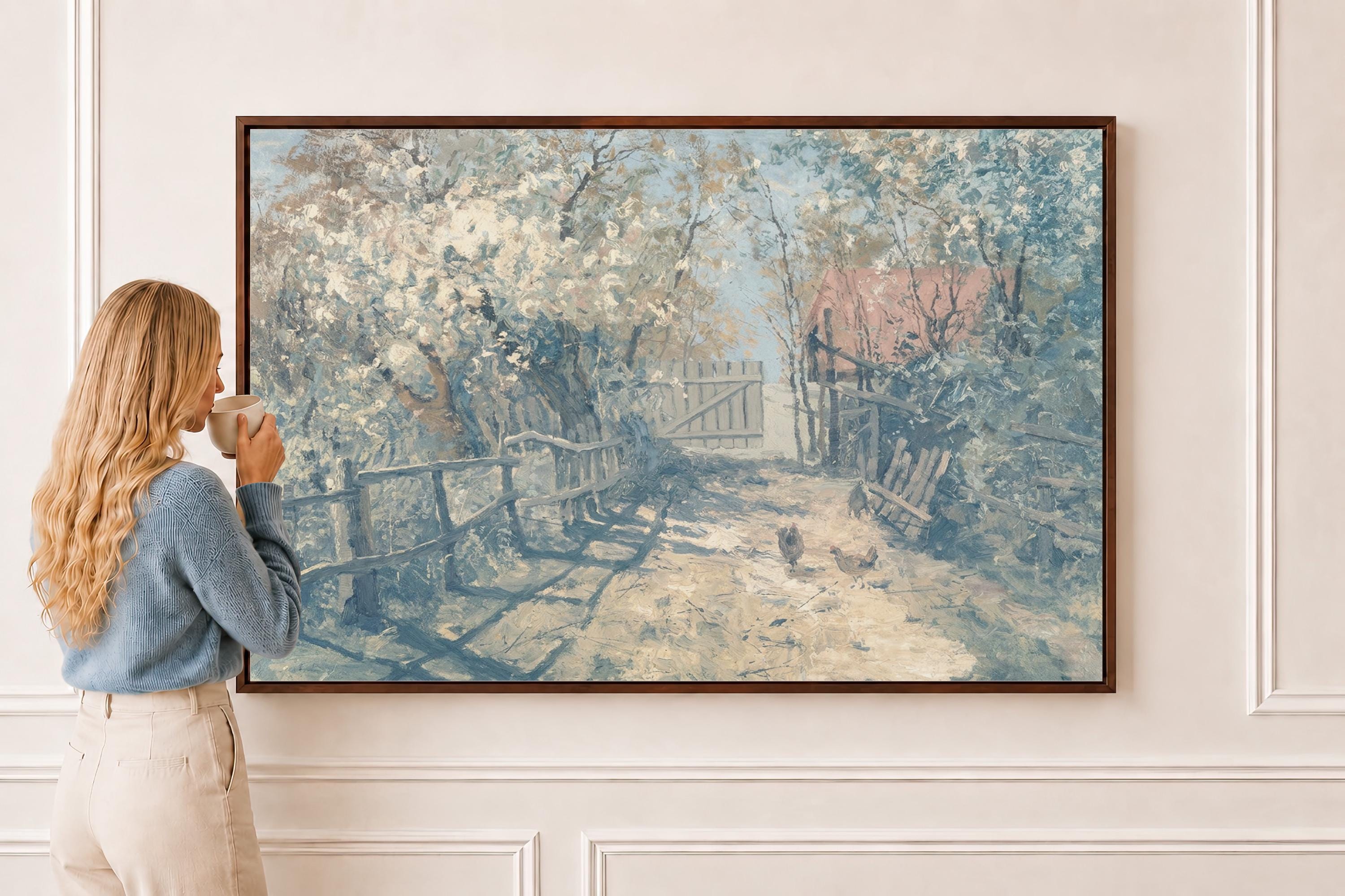 Pale Blue Farmhouse Art | Powder Blue Ivory Farm | Pastel Wall Art Print | P0019
