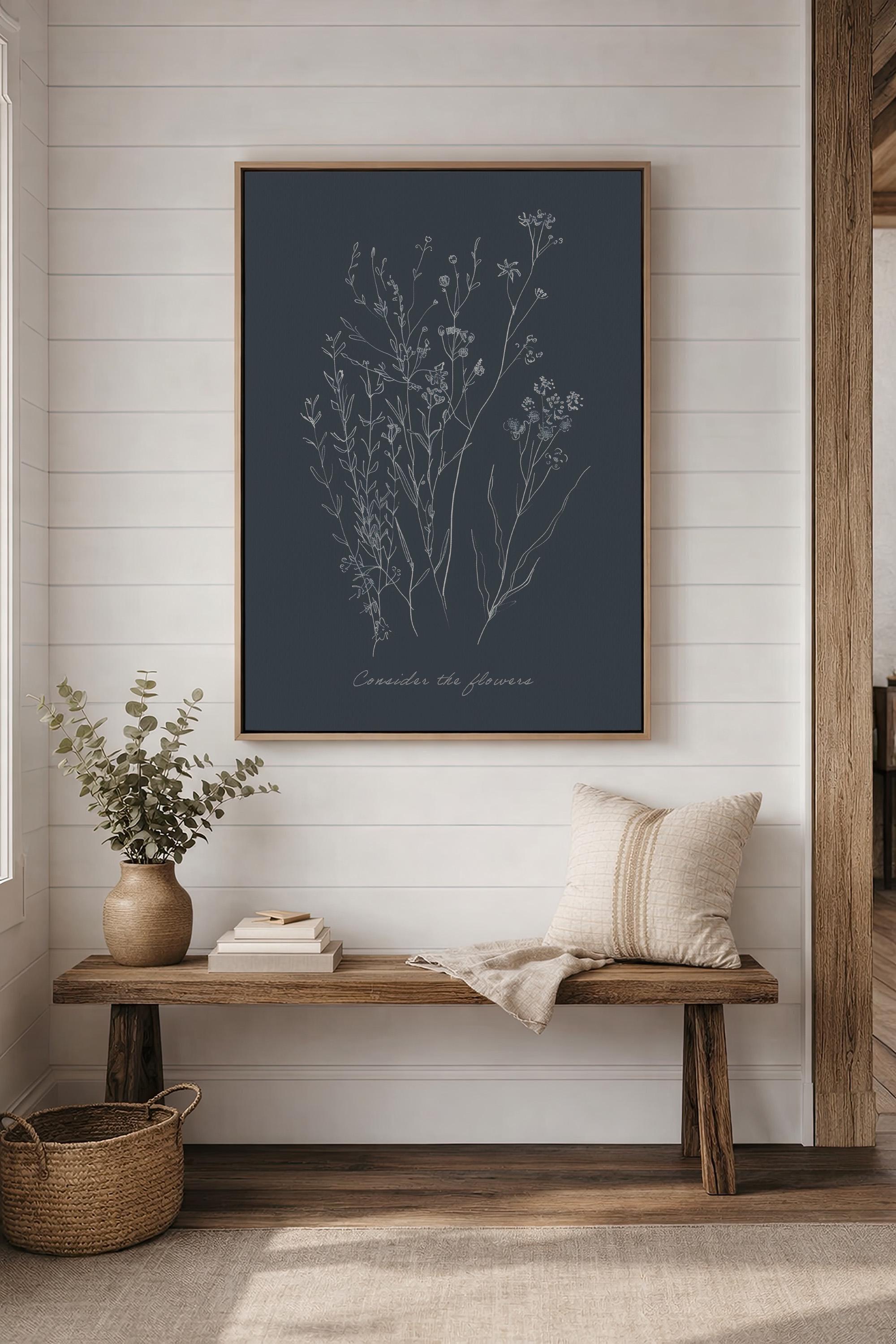 Consider the Flowers Christian Wall Art, Minimal Scripture Botanical Print, Matthew 6 Inspired Faith Artwork, Modern Christian Decor