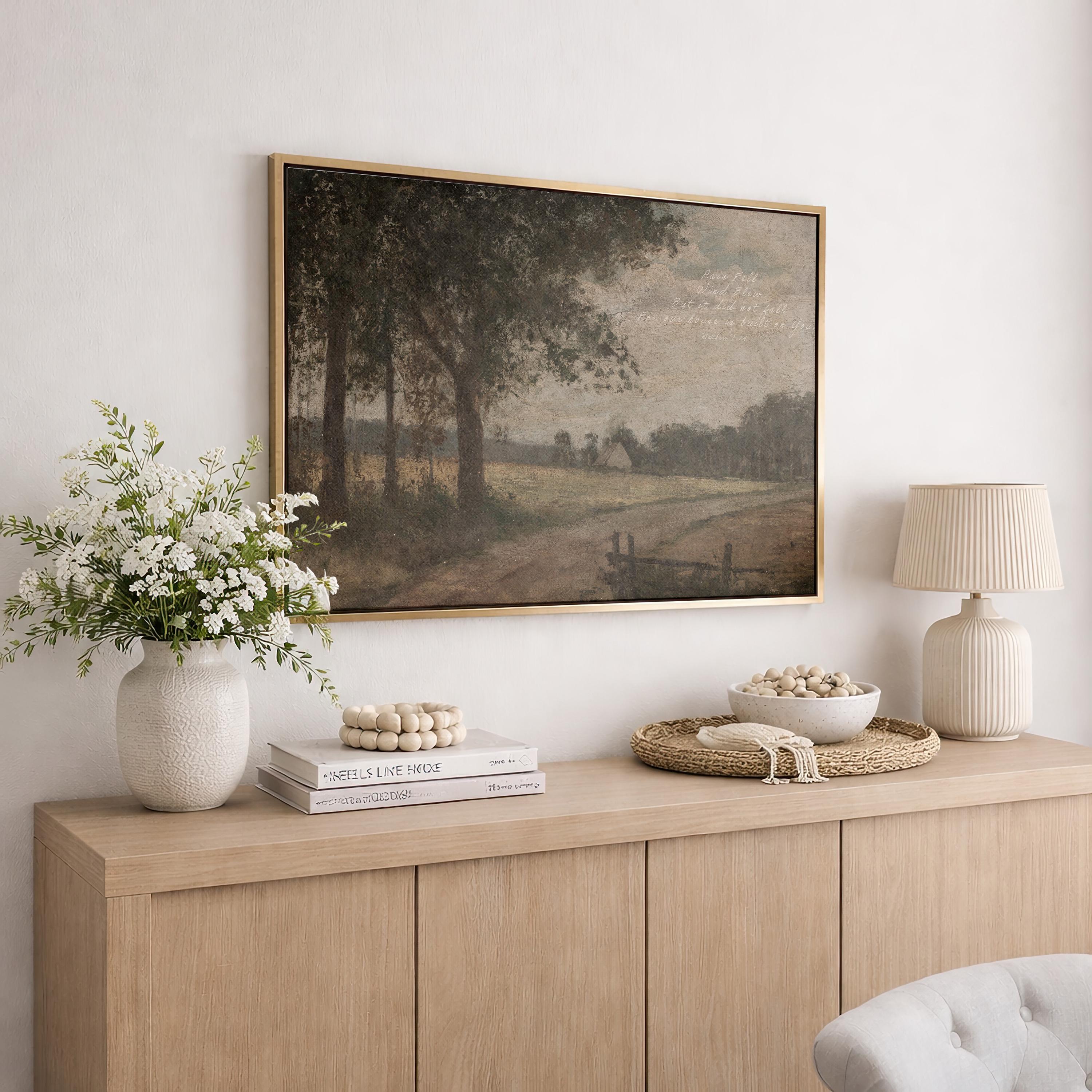 Matthew 7:24 Scripture Print, Christian Landscape Painting, Faith Based Home Decor with Bible Verse