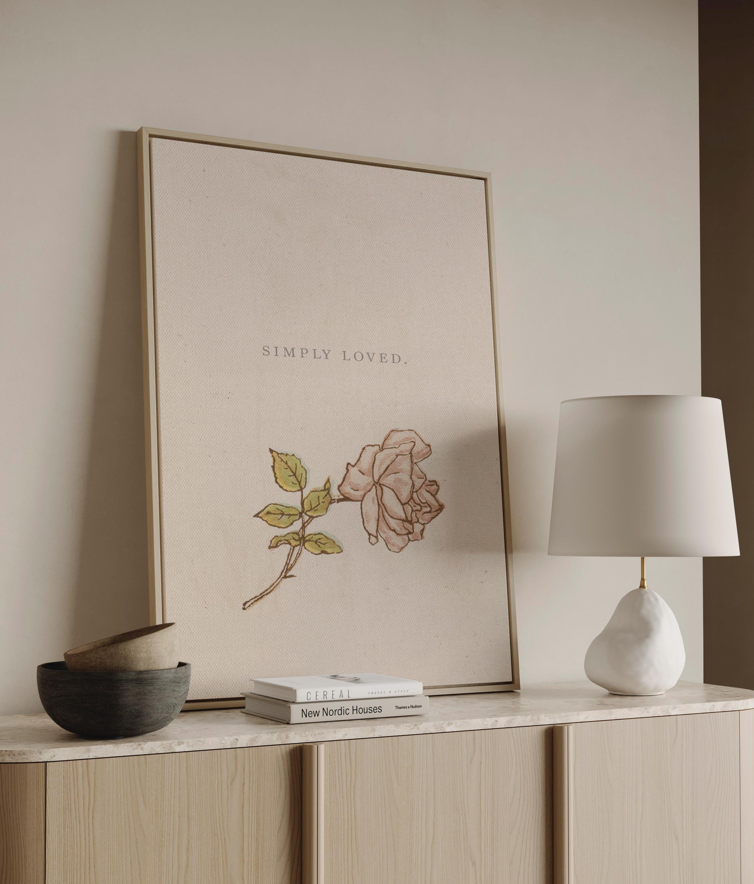 Simply Loved Christian Wall Art, Minimal Faith Nursery Print, Soft Floral Scripture Inspired Art, Neutral Christian Baby Room Decor