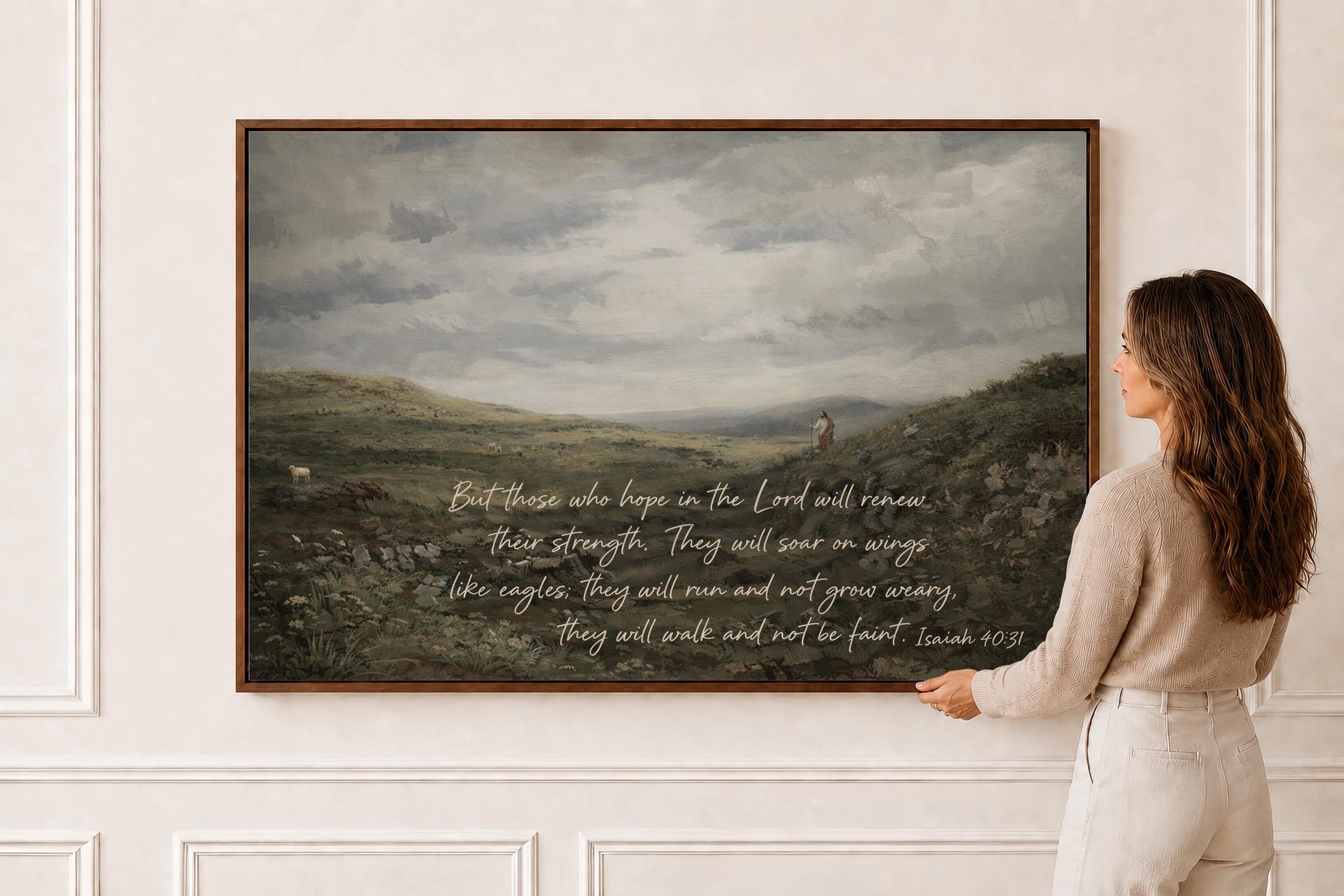 Isaiah 40:31 Wall Art, Christian Shepherd Landscape Print, Bible Verse Decor, FG442