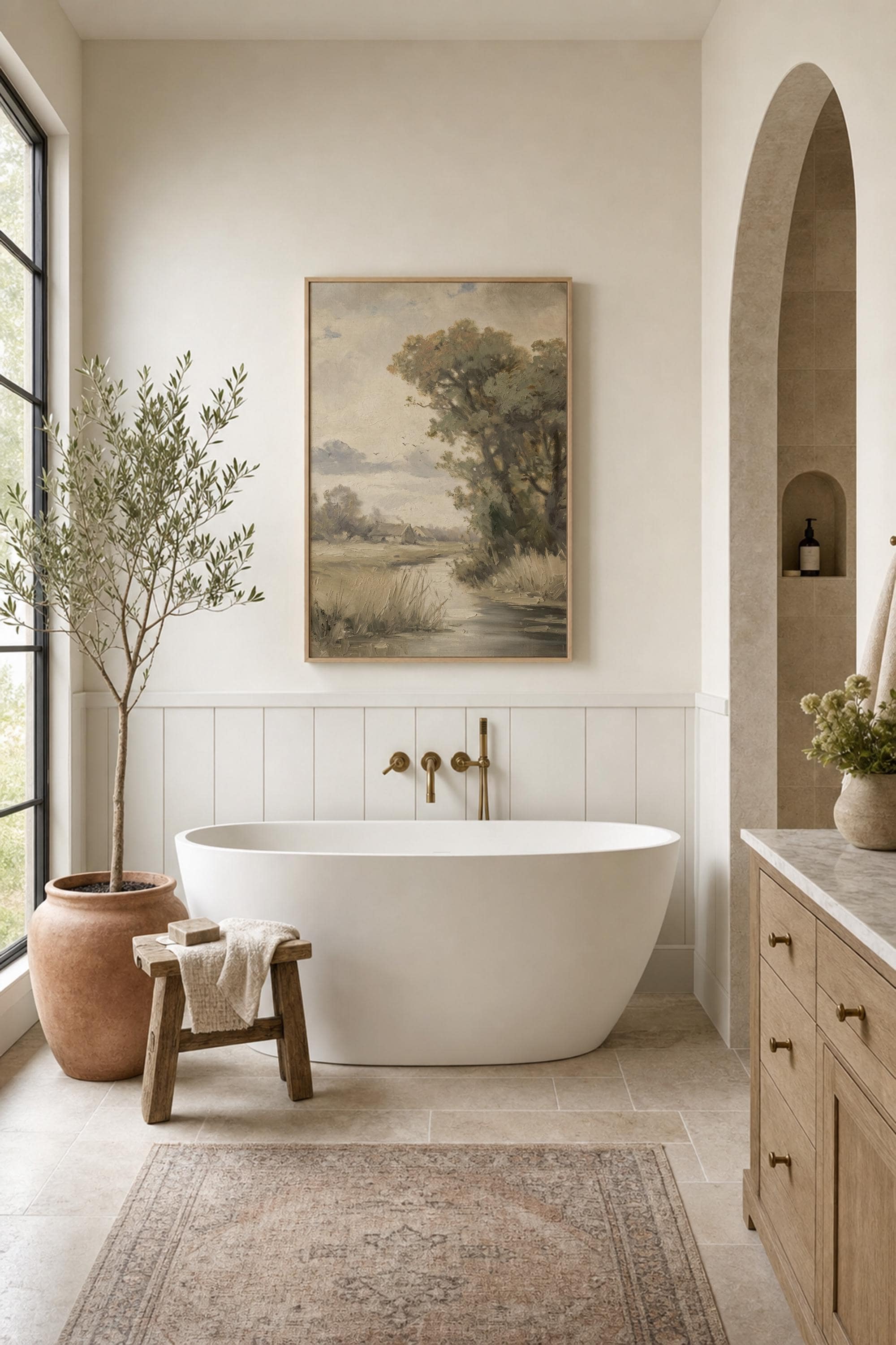 Quiet River Wall Art Print | Neutral Landscape Decor | Vintage Countryside Painting | Christian Home Decor | Soft Nature Artwork | Y0002
