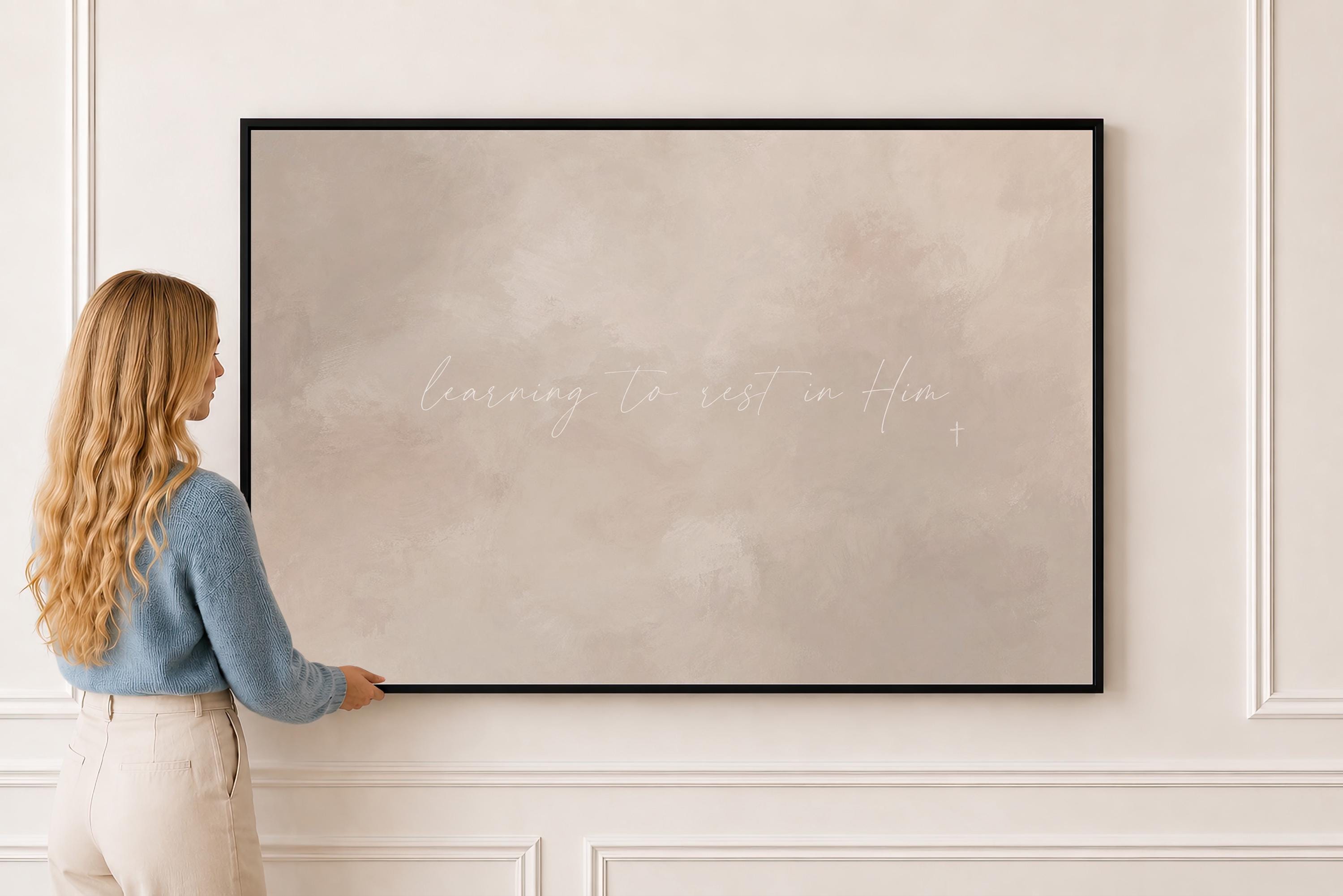Rest in Him Canvas | Learning to Rest in Him Framed Canvas Christian Wall Art | Faith Gift for Her | C0004