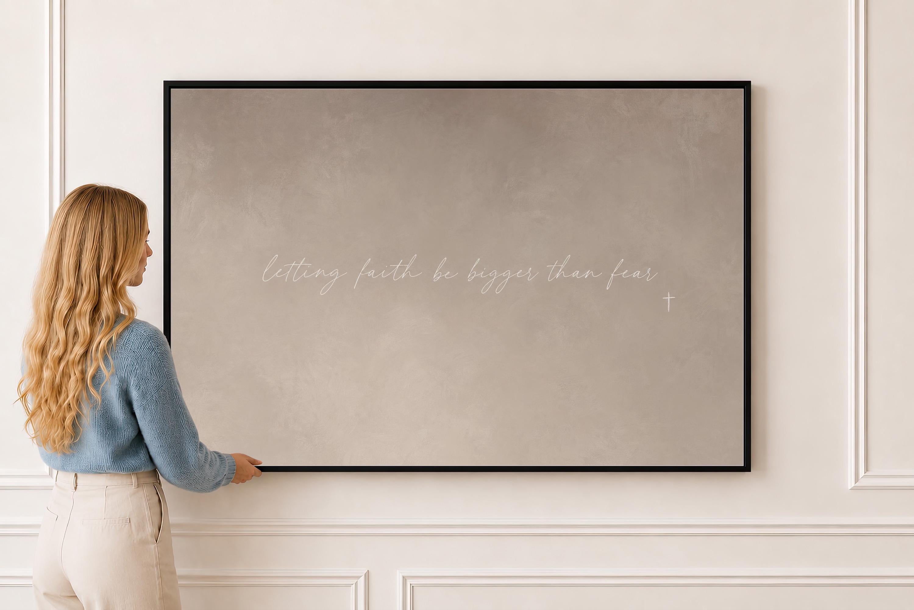 Faith Over Fear Canvas | Faith Bigger Than Fear Framed Canvas Christian Wall Art | Faith Gift for Her | C0006