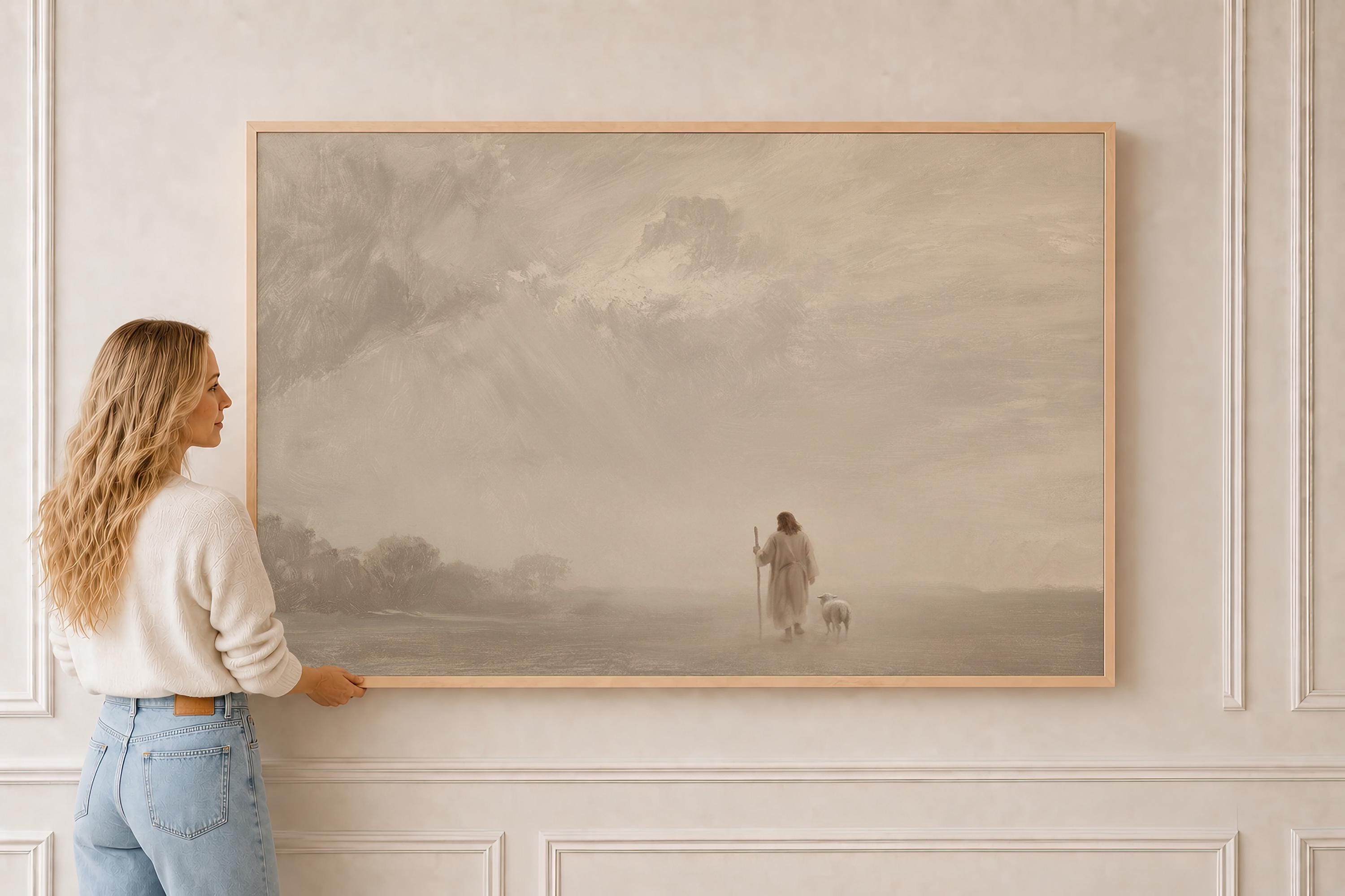 Psalm 23 Veiled Shepherd | Misty Shepherd | Stormy Sky Christian Wall Art Print | M0004