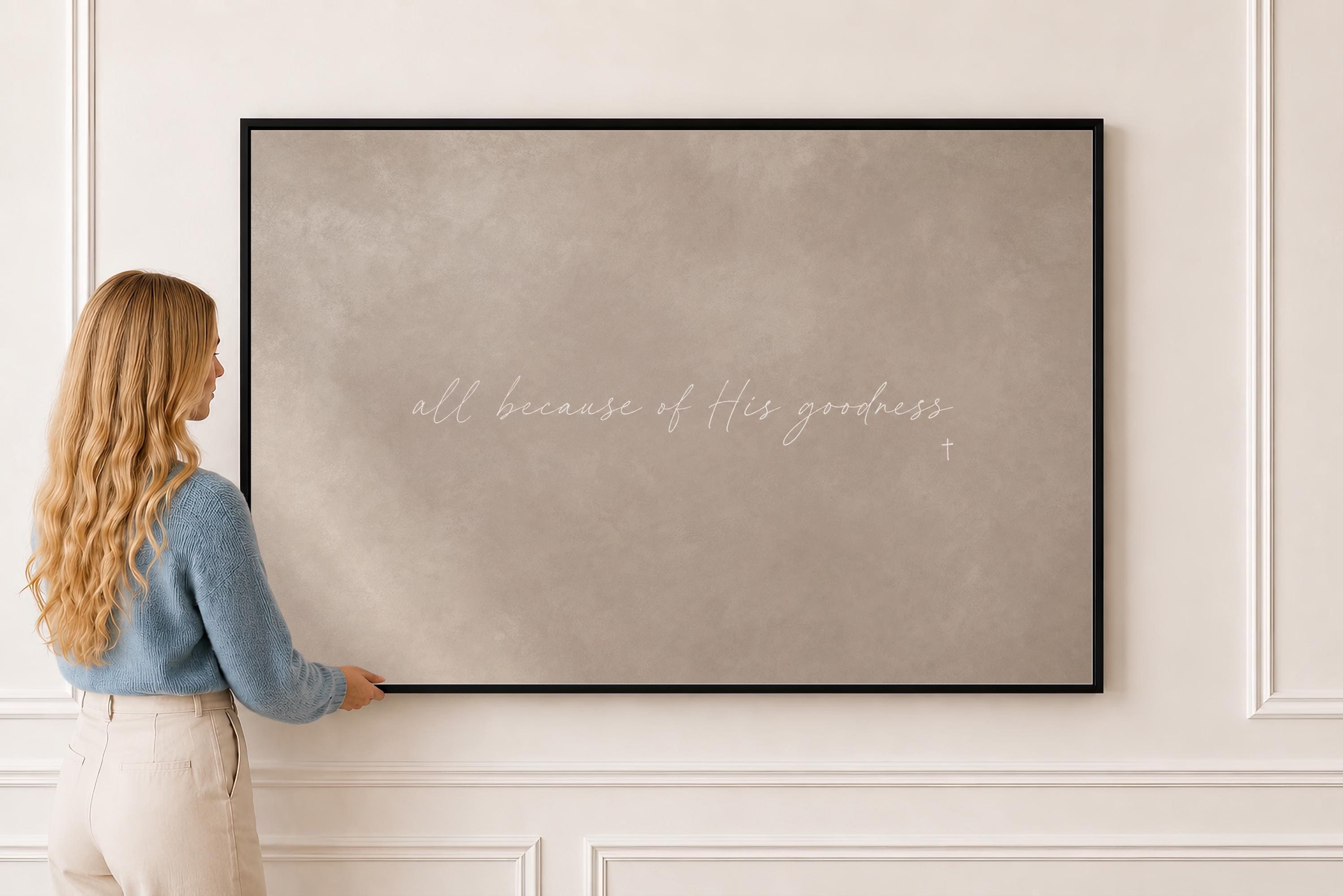 His Goodness Canvas | All Because of His Goodness Framed Canvas Christian Wall Art | Faith Gift for Her | C0005