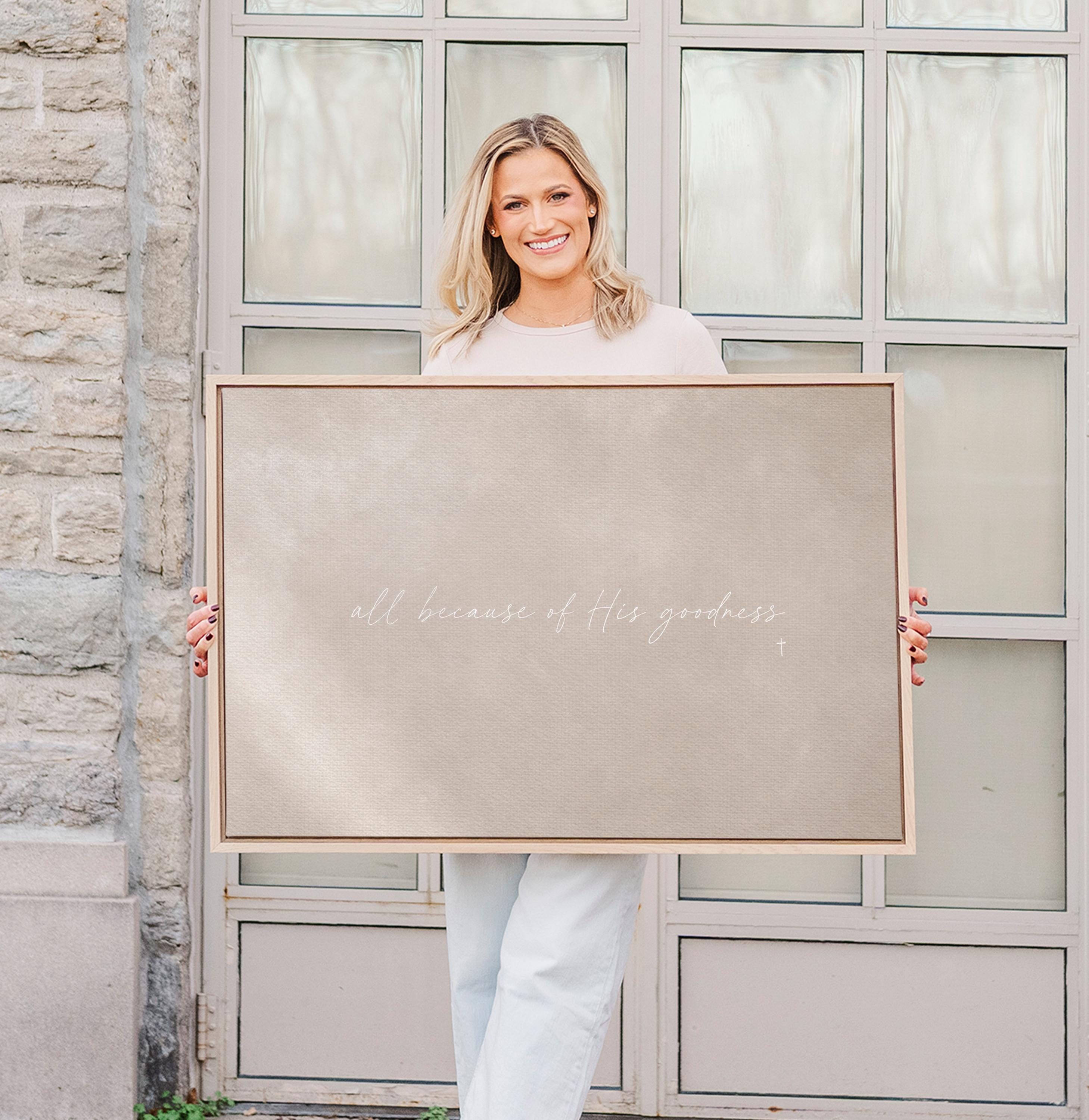 His Goodness Canvas | All Because of His Goodness Framed Canvas Christian Wall Art | Faith Gift for Her | C0005