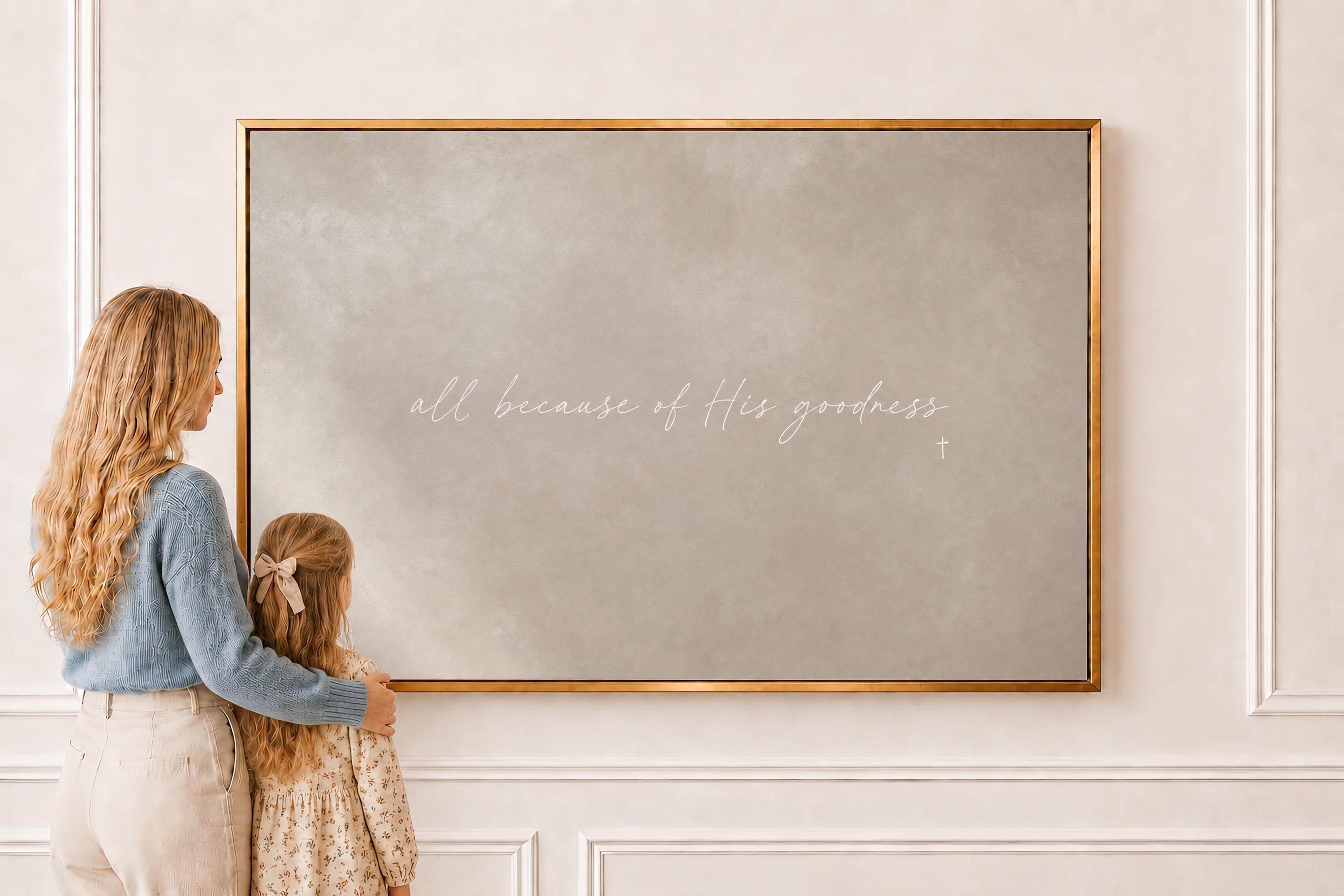 His Goodness Canvas | All Because of His Goodness Framed Canvas Christian Wall Art | Faith Gift for Her | C0005