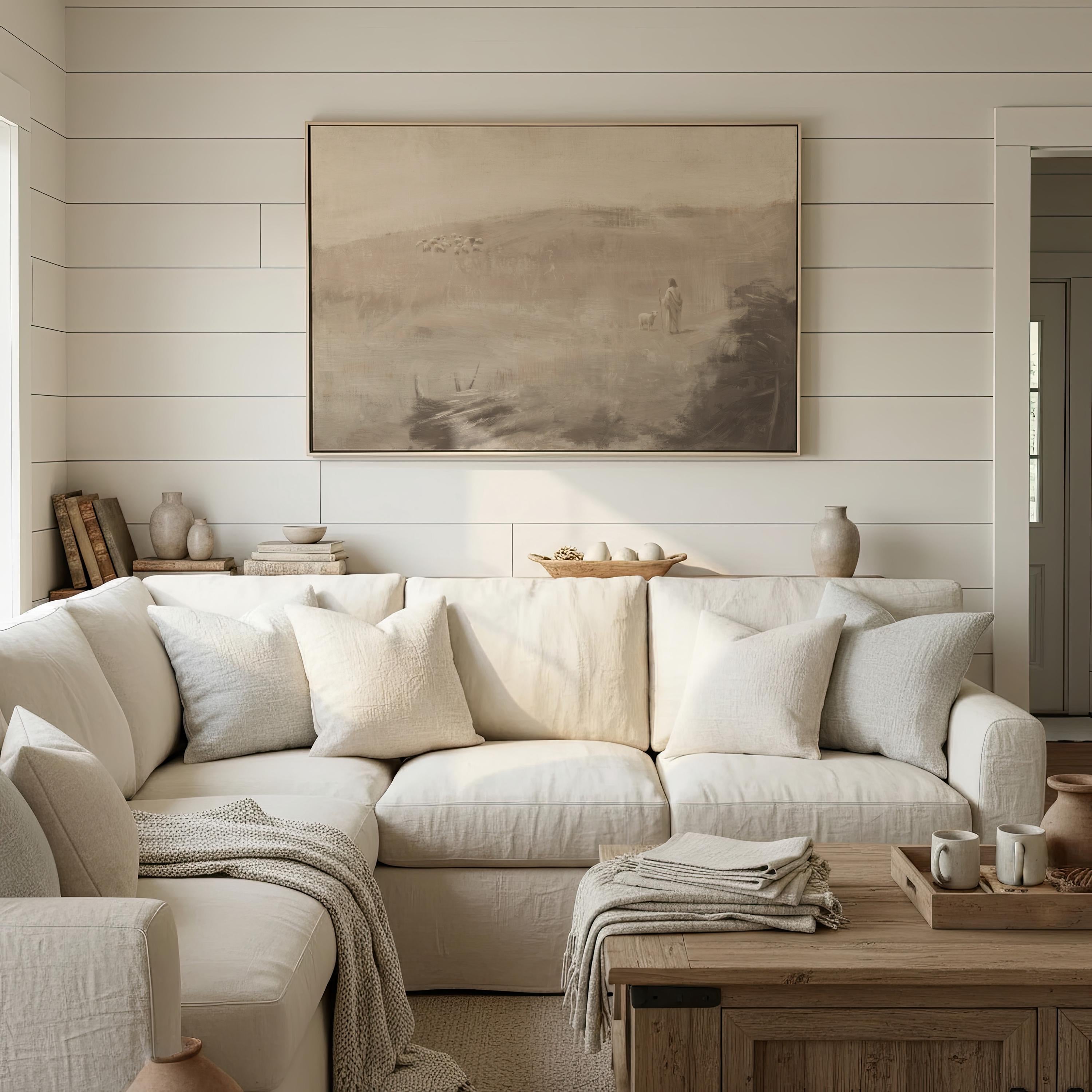 Farmhouse Faith Canvas | Weathered Meadow Christian Wall Art Print | Neutral Christian Wall Art | Faith Gift | G0013