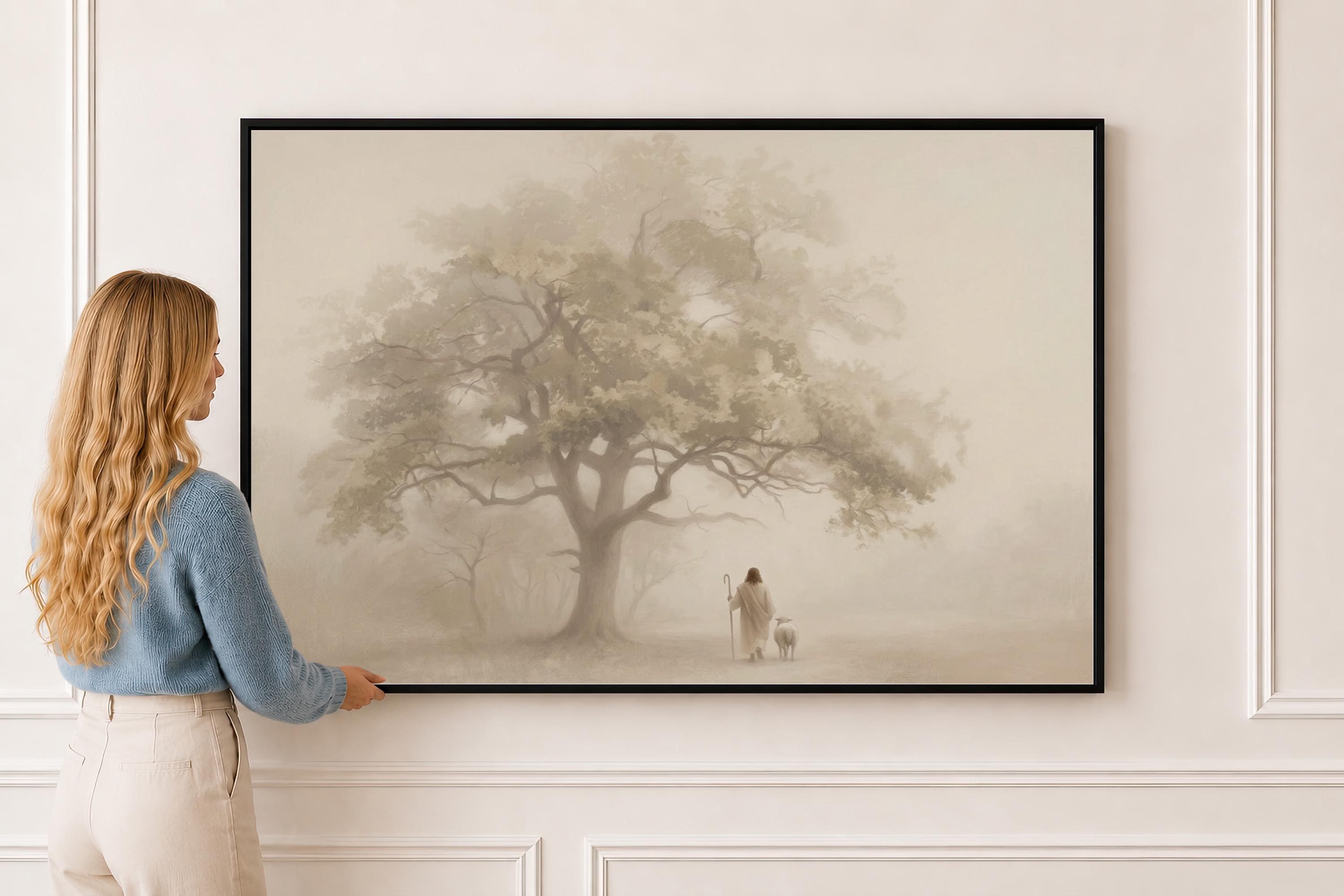 Good Shepherd Canvas | Oak Canopy Christian Wall Art Print | Moody Christian Wall Art | Faith Gift | M0002