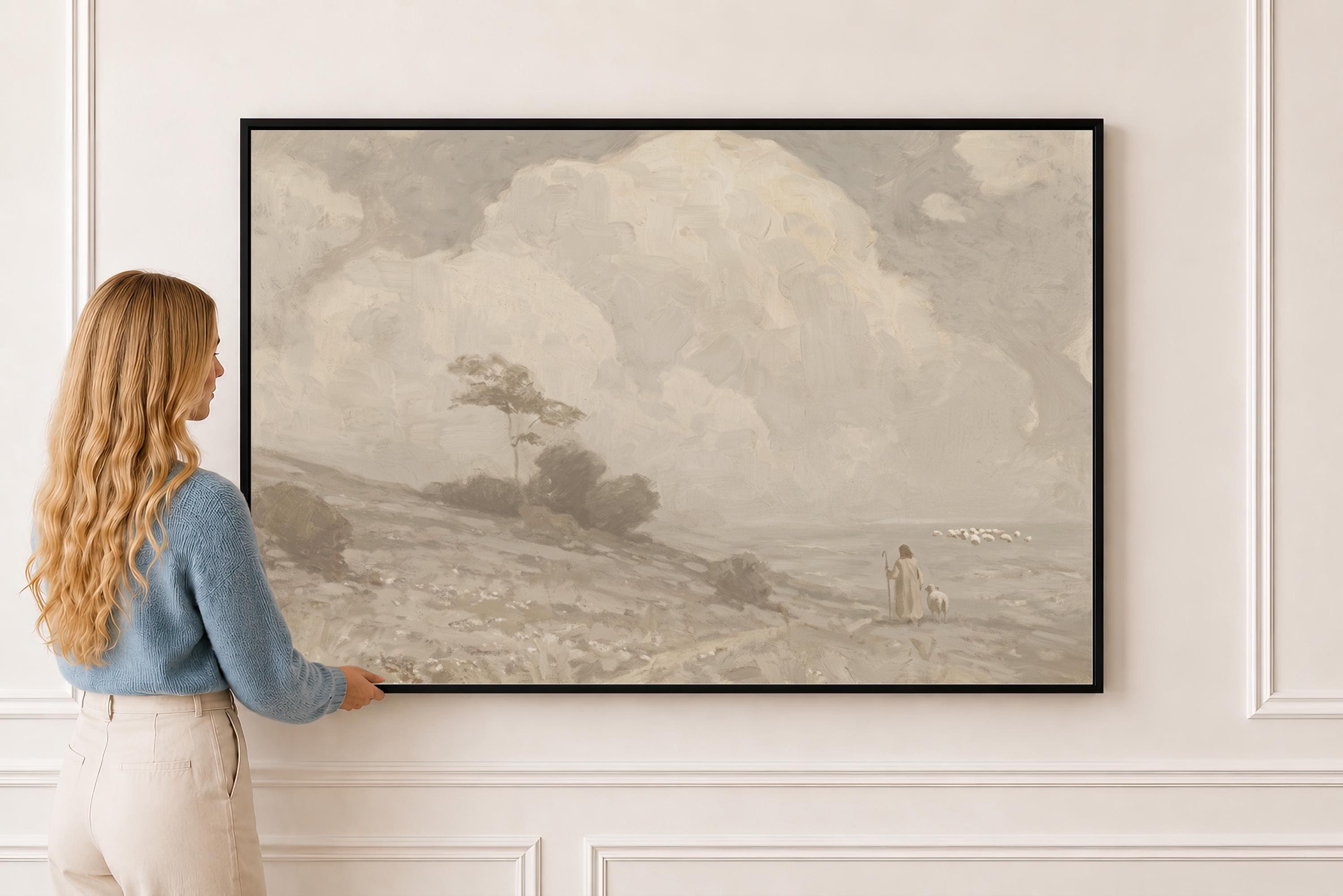 Farmhouse Faith Canvas | Cumulus Hillside Christian Wall Art Print | Neutral Christian Wall Art | Faith Gift | G0002