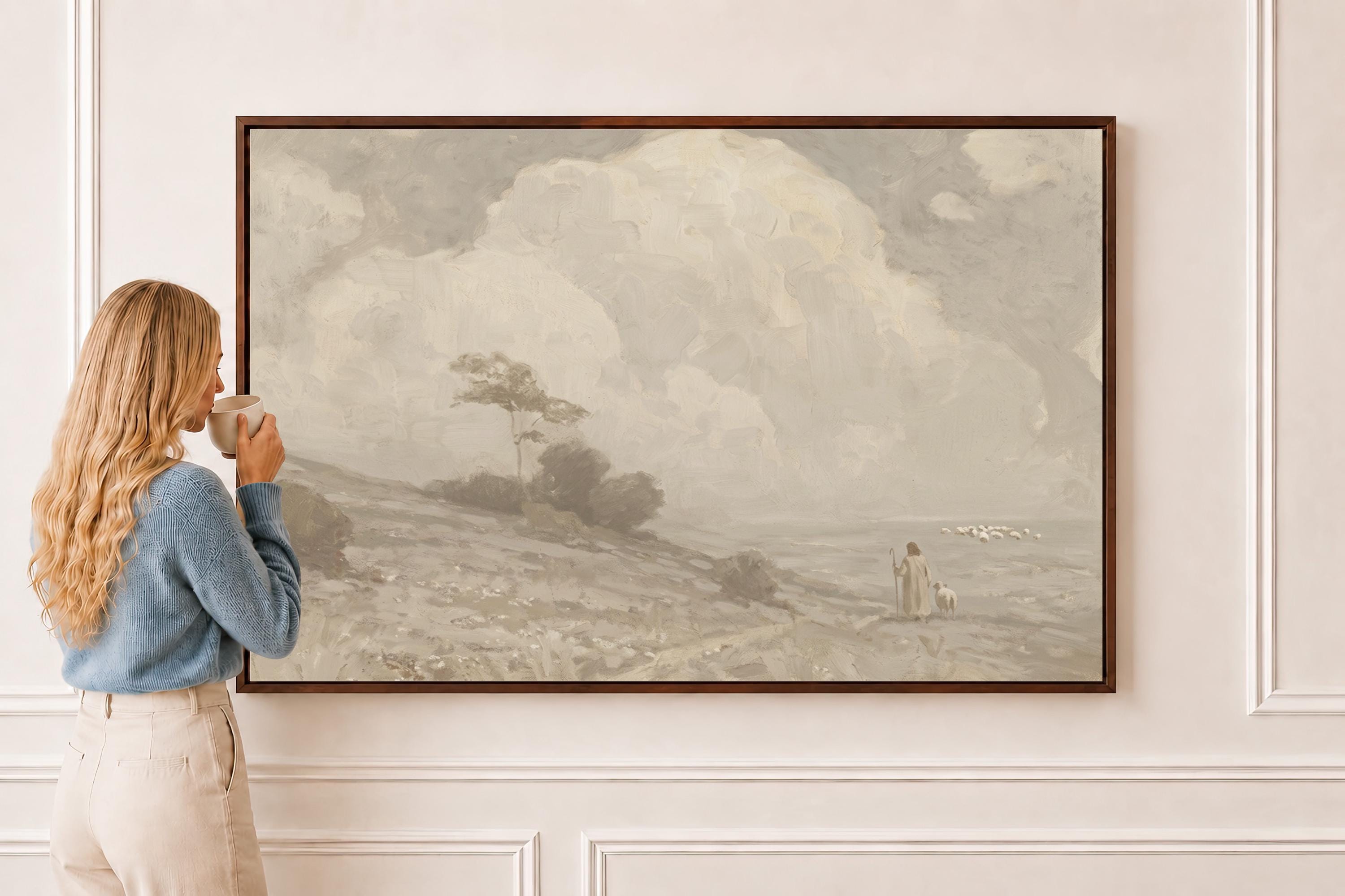 Farmhouse Faith Canvas | Cumulus Hillside Christian Wall Art Print | Neutral Christian Wall Art | Faith Gift | G0002