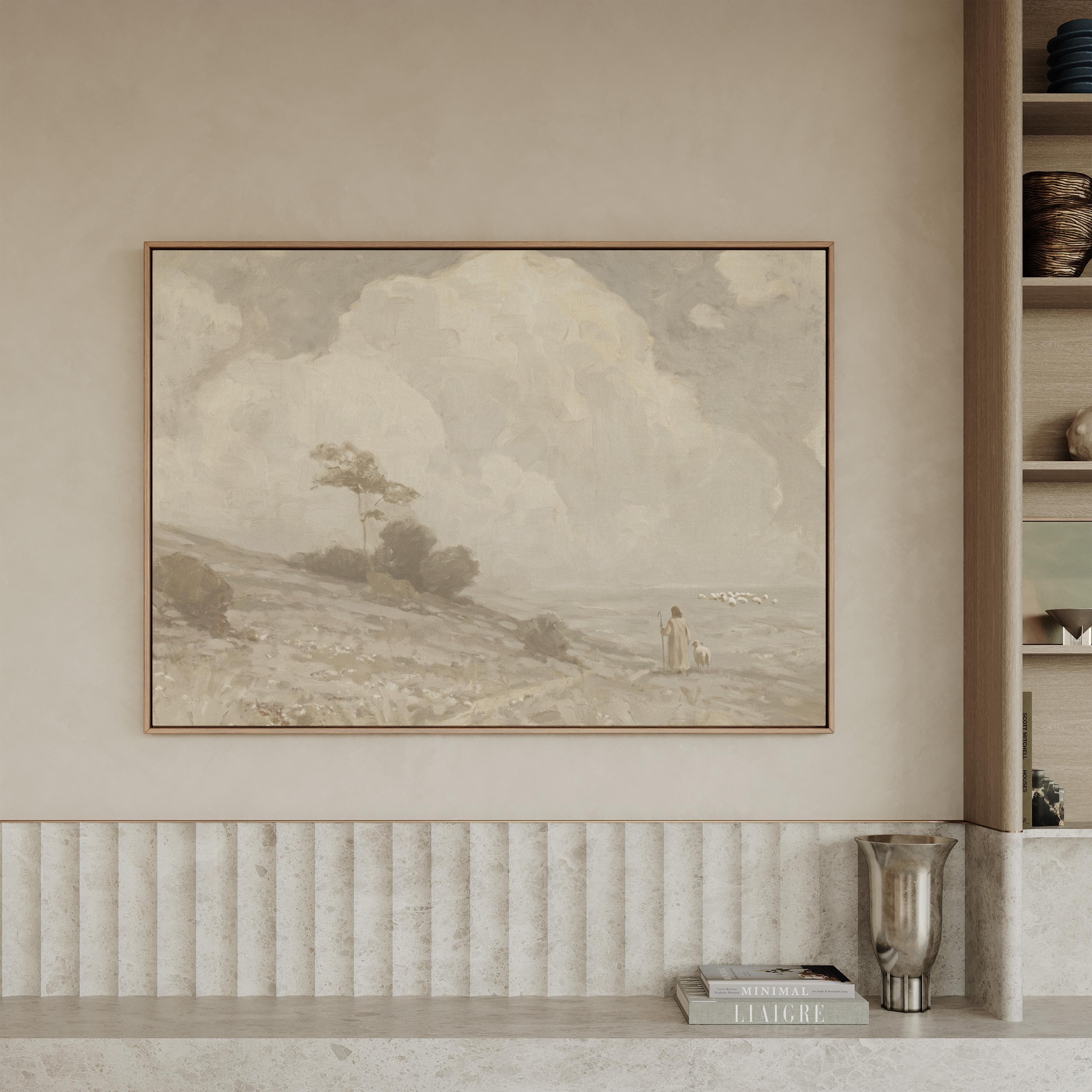 Farmhouse Faith Canvas | Cumulus Hillside Christian Wall Art Print | Neutral Christian Wall Art | Faith Gift | G0002