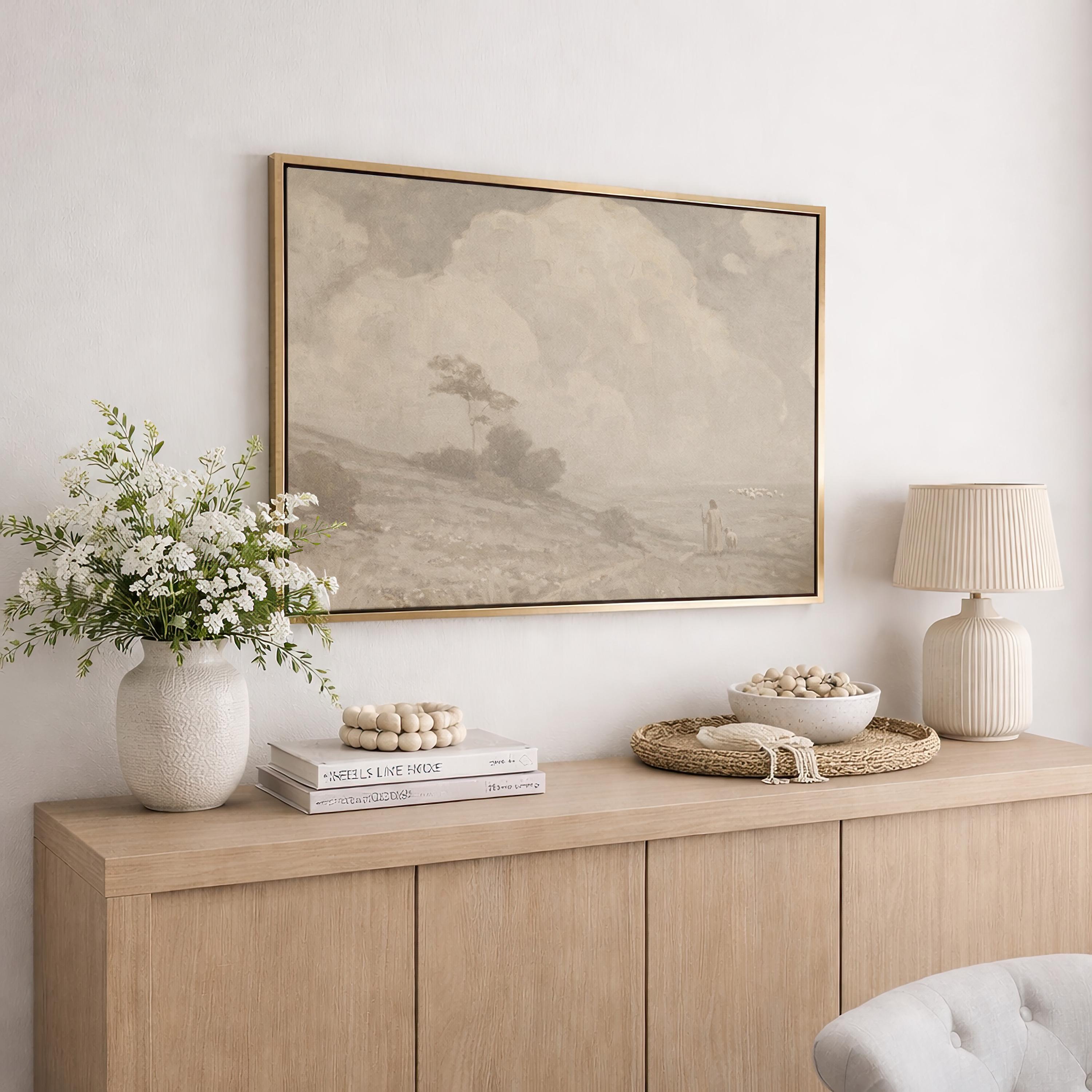 Farmhouse Faith Canvas | Cumulus Hillside Christian Wall Art Print | Neutral Christian Wall Art | Faith Gift | G0002
