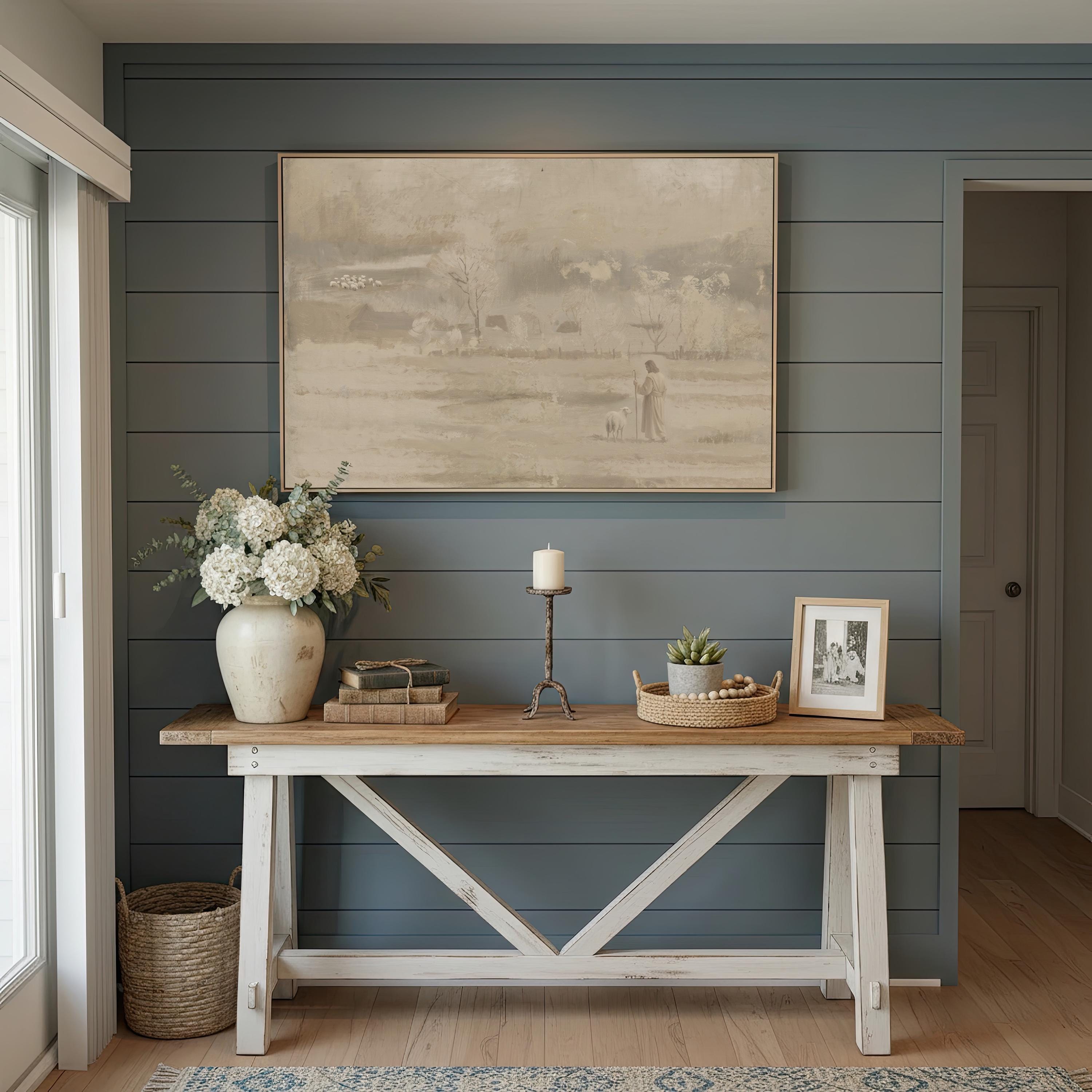 Farmhouse Faith Canvas | Muted Farm Winter Christian Wall Art Print | Vintage Christian Wall Art | Faith Gift | G0009