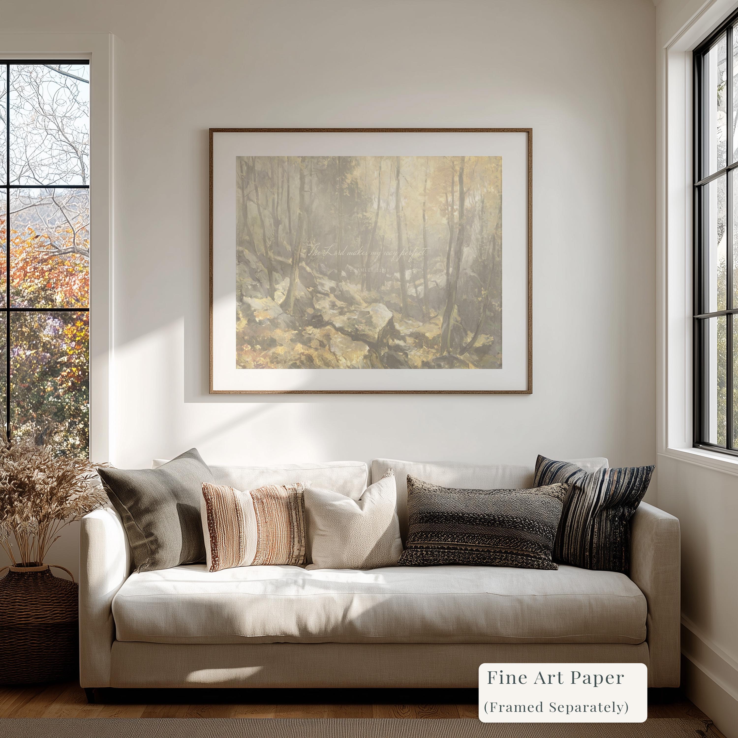 2 Samuel 22:33 Canvas | Vintage Autumn Forest Christian Print | Vintage Christian Wall Art | Faith Gift | T0001