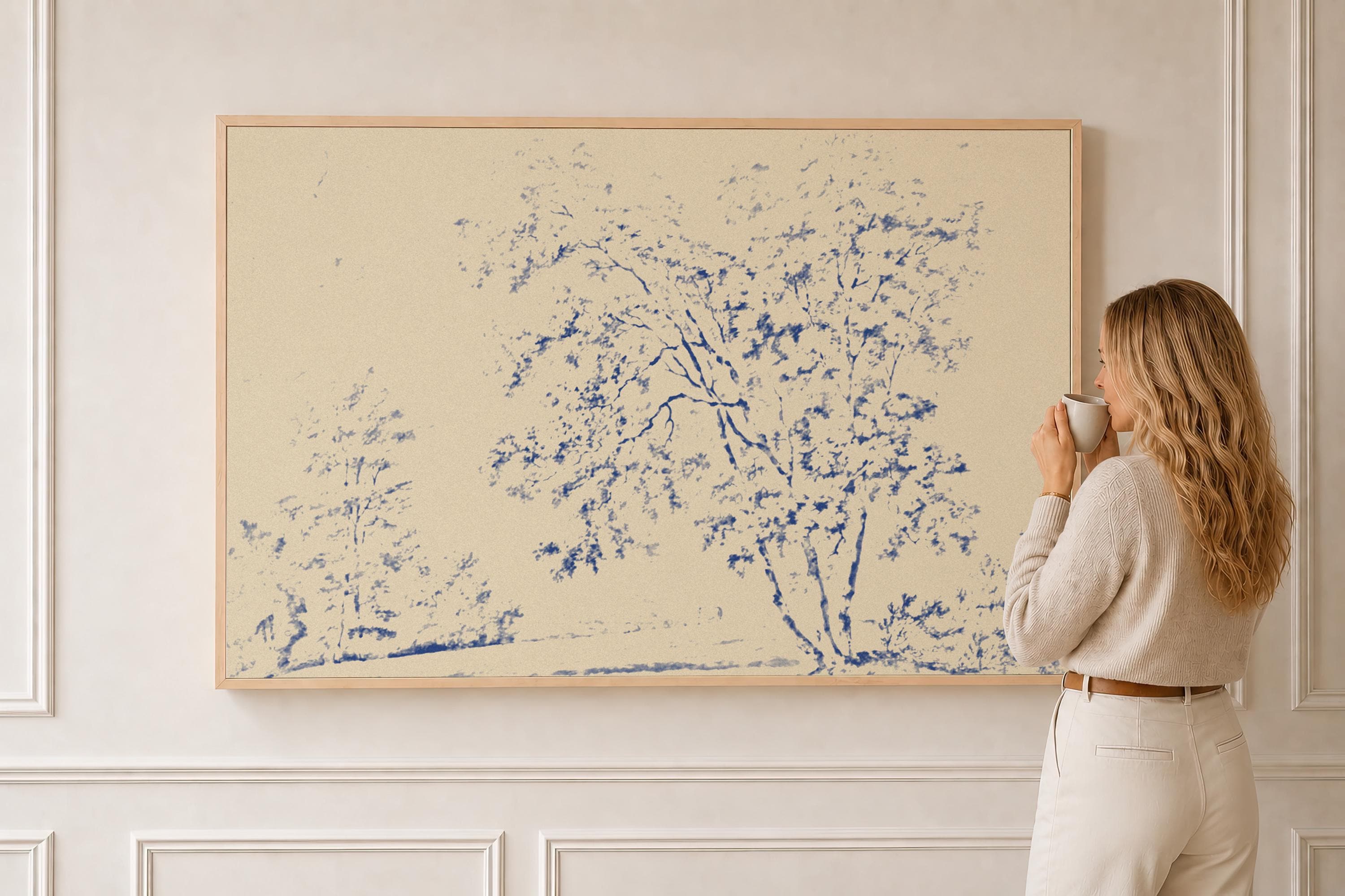 Blue Toile Faith Canvas | Watercolor Trees Christian Wall Art Print | Watercolor Christian Wall Art | Faith Gift | B0004