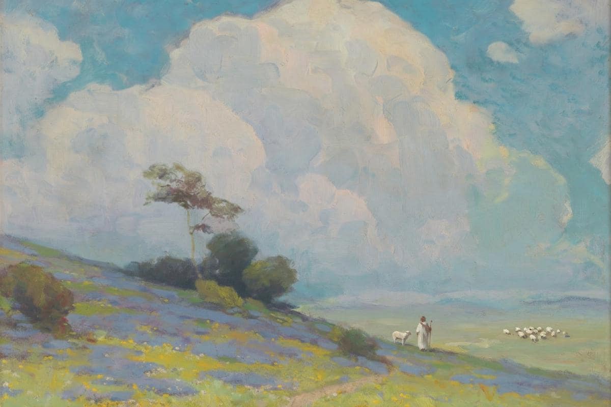 Lost Sheep Framed Canvas | Cumulus Hillside Christian Wall Art Print | Neutral Christian Wall Art | Faith Gift | L0002